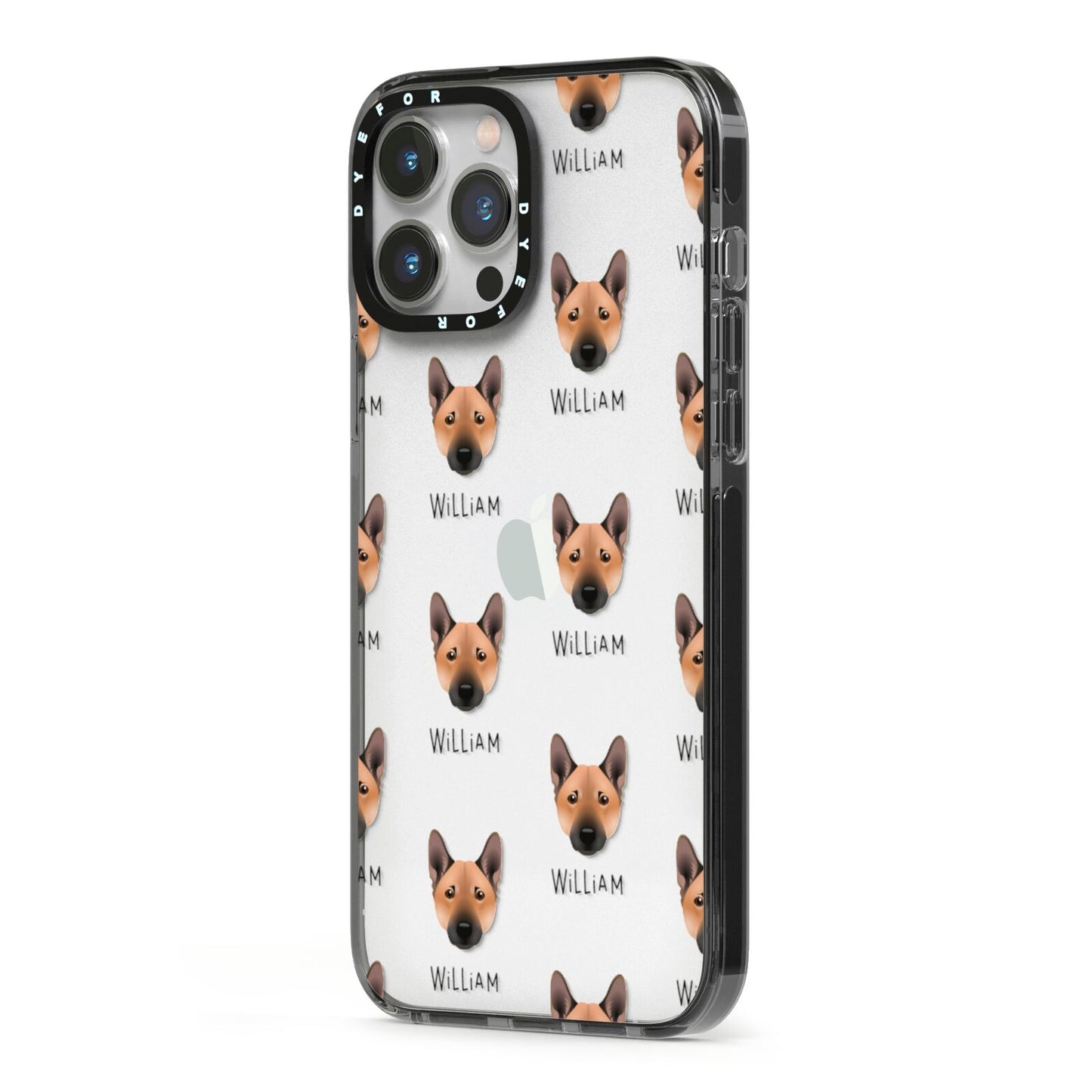 Norwegian Buhund Icon with Name iPhone 13 Pro Max Black Impact Case Side Angle on Silver phone