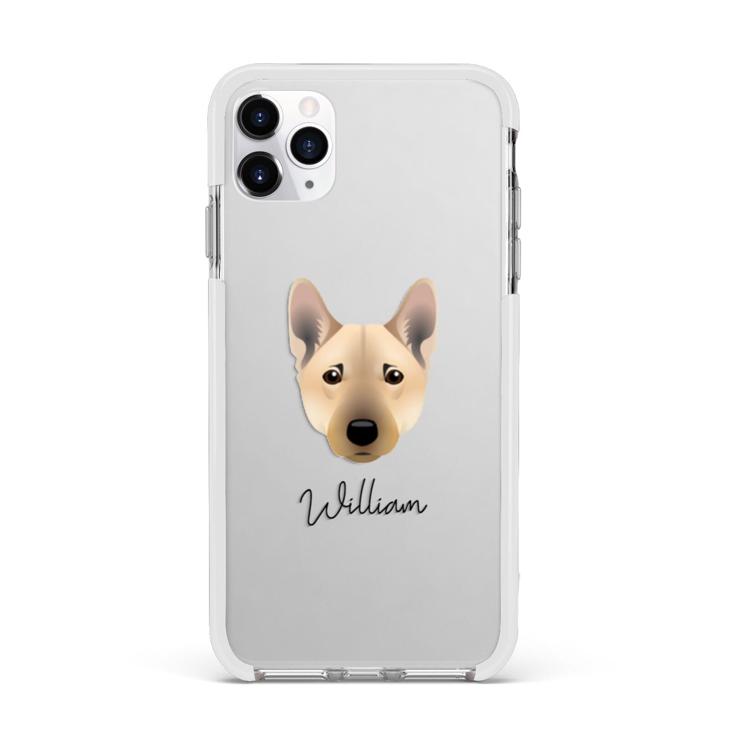 Norwegian Buhund Personalised Apple iPhone 11 Pro Max in Silver with White Impact Case