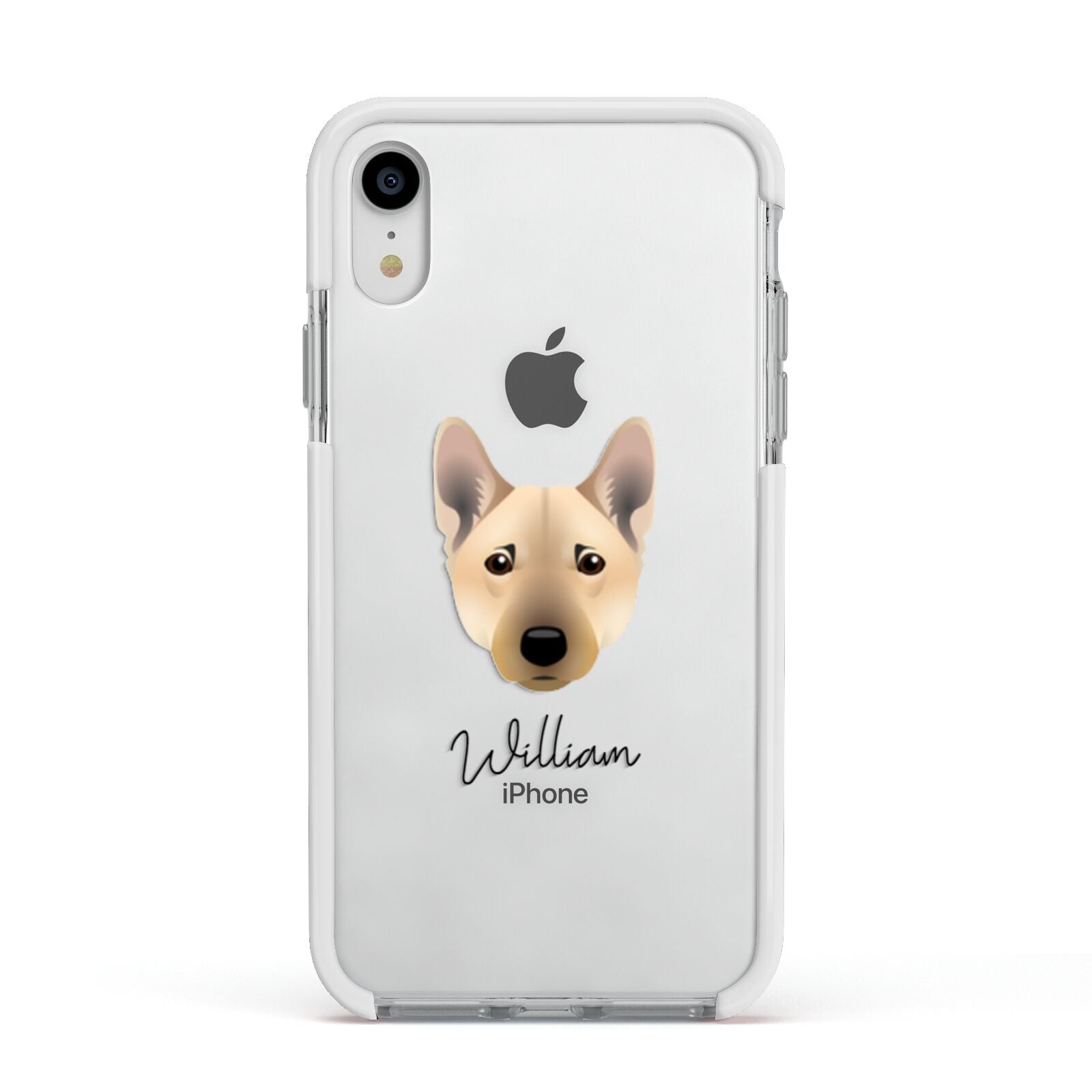 Norwegian Buhund Personalised Apple iPhone XR Impact Case White Edge on Silver Phone