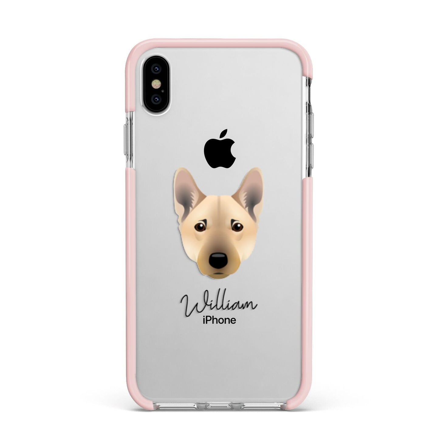 Norwegian Buhund Personalised Apple iPhone Xs Max Impact Case Pink Edge on Silver Phone