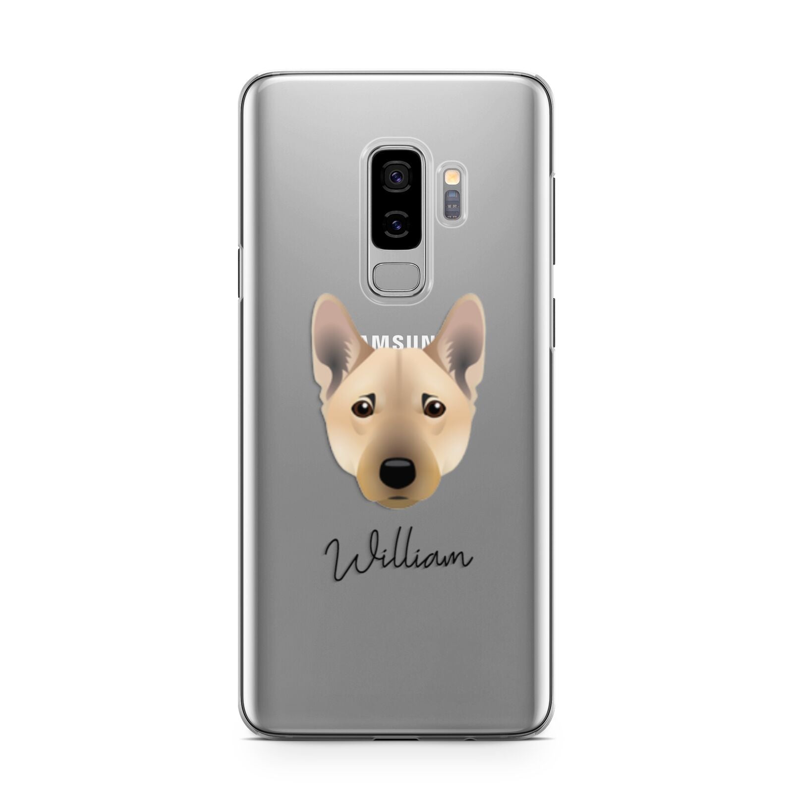 Norwegian Buhund Personalised Samsung Galaxy S9 Plus Case on Silver phone