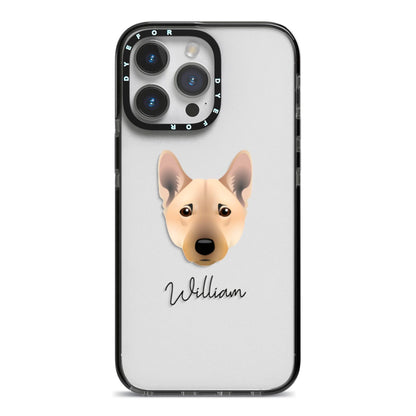 Norwegian Buhund Personalised iPhone 14 Pro Max Black Impact Case on Silver phone