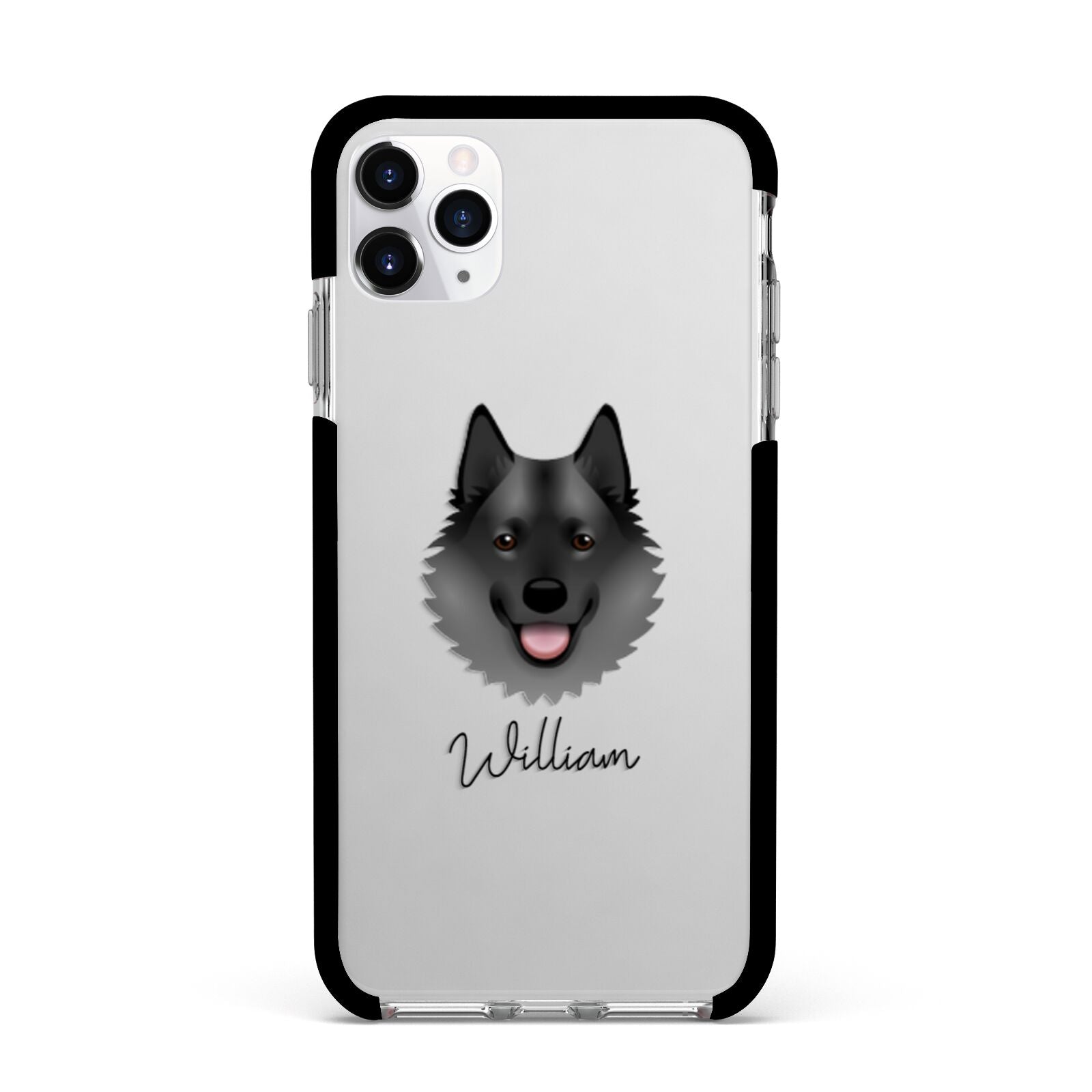 Norwegian Elkhound Personalised Apple iPhone 11 Pro Max in Silver with Black Impact Case