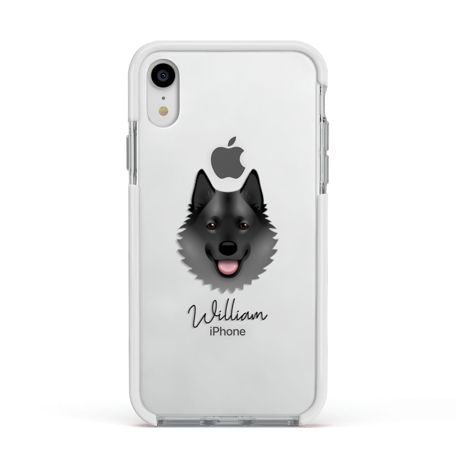 Norwegian Elkhound Personalised Apple iPhone XR Impact Case White Edge on Silver Phone