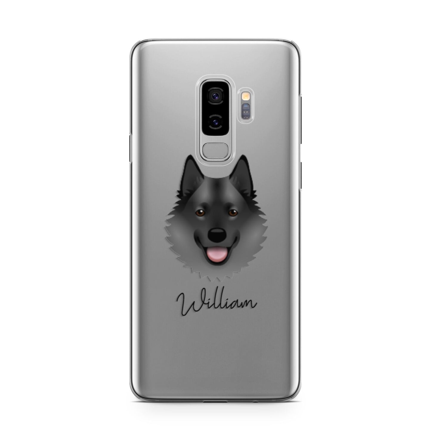 Norwegian Elkhound Personalised Samsung Galaxy S9 Plus Case on Silver phone