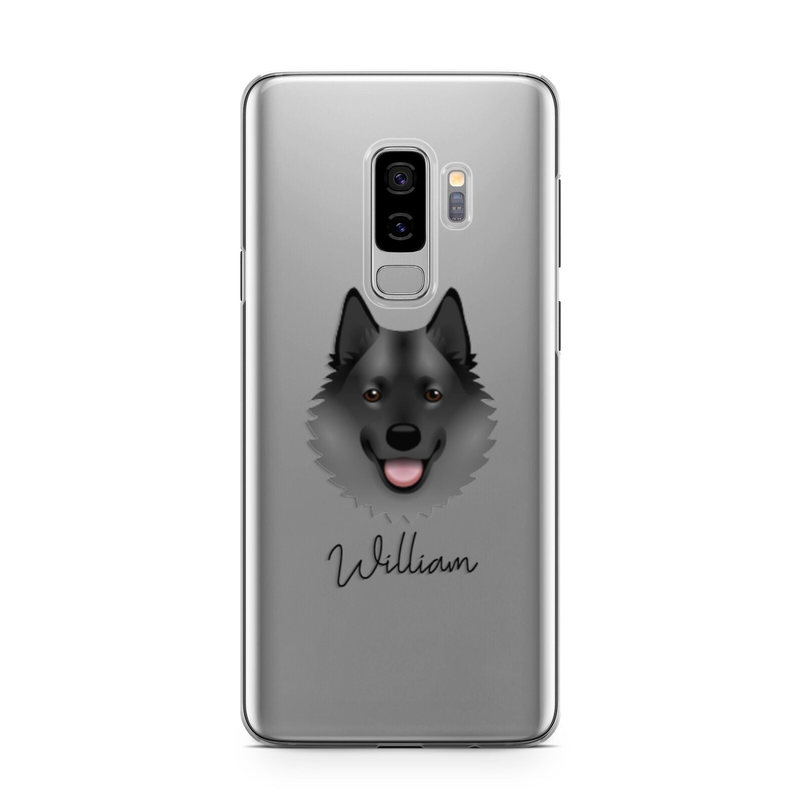 Norwegian Elkhound Personalised Samsung Galaxy S9 Plus Case on Silver phone