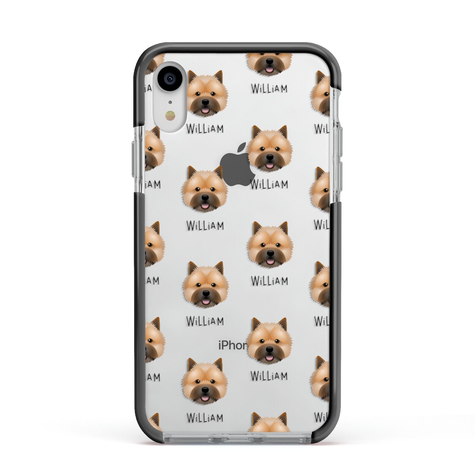 Norwich Terrier Icon with Name Apple iPhone XR Impact Case Black Edge on Silver Phone