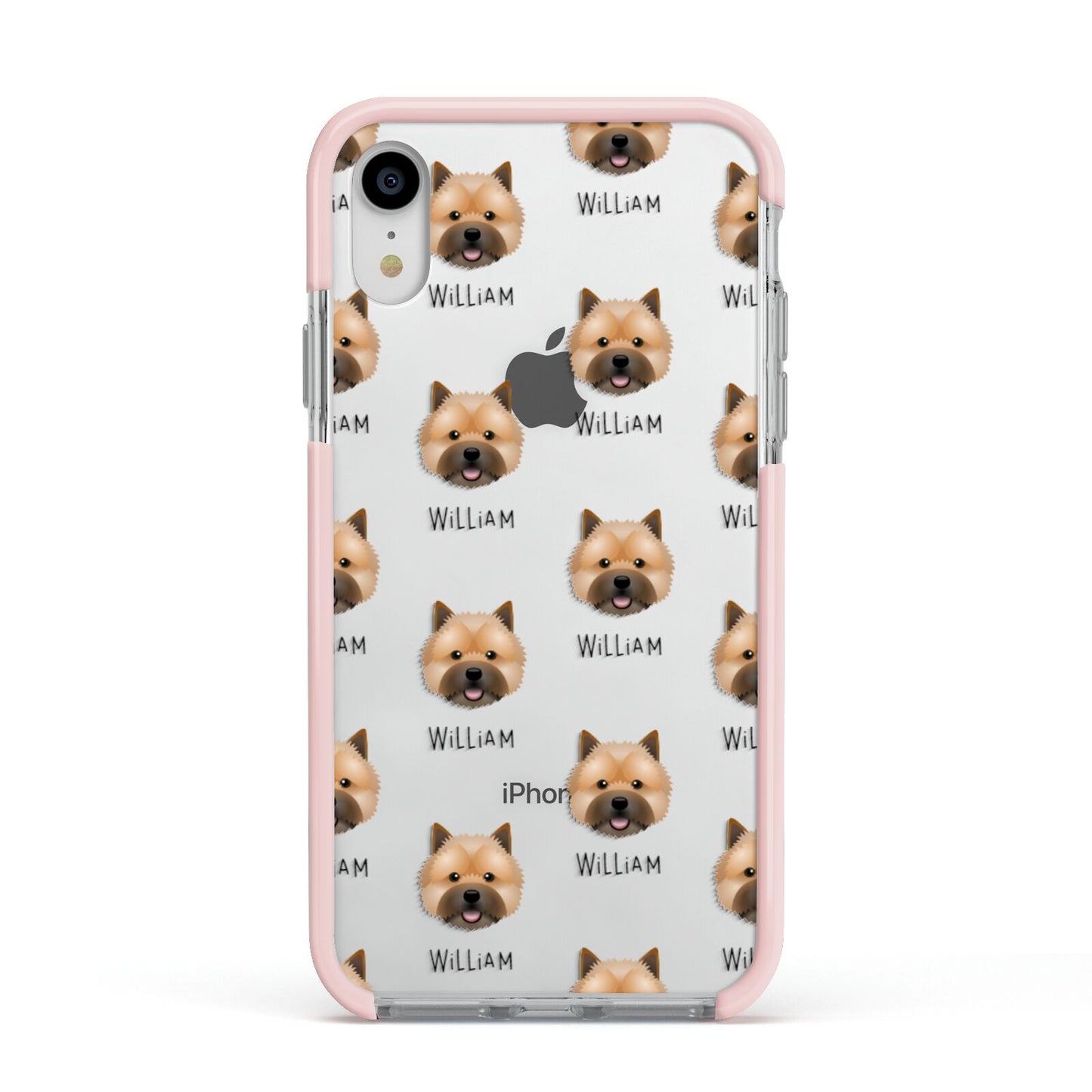 Norwich Terrier Icon with Name Apple iPhone XR Impact Case Pink Edge on Silver Phone