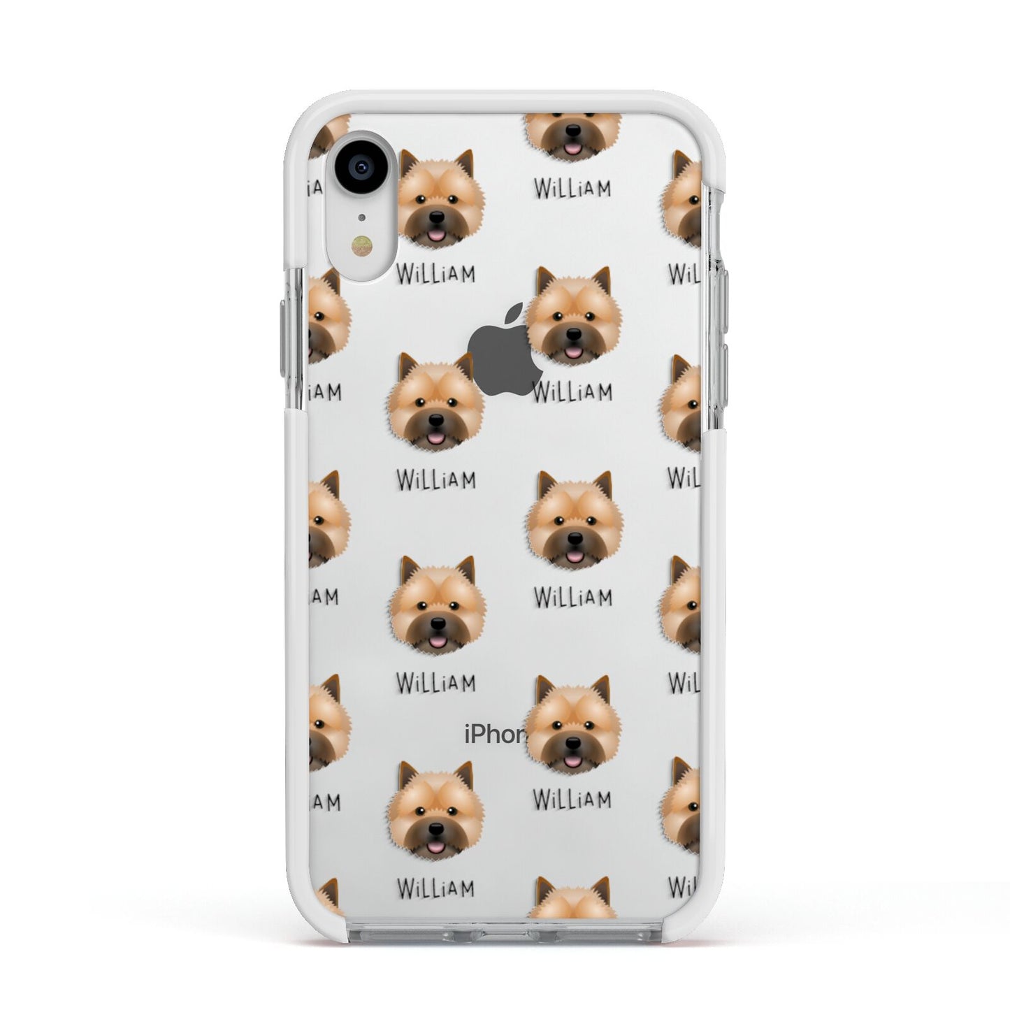 Norwich Terrier Icon with Name Apple iPhone XR Impact Case White Edge on Silver Phone