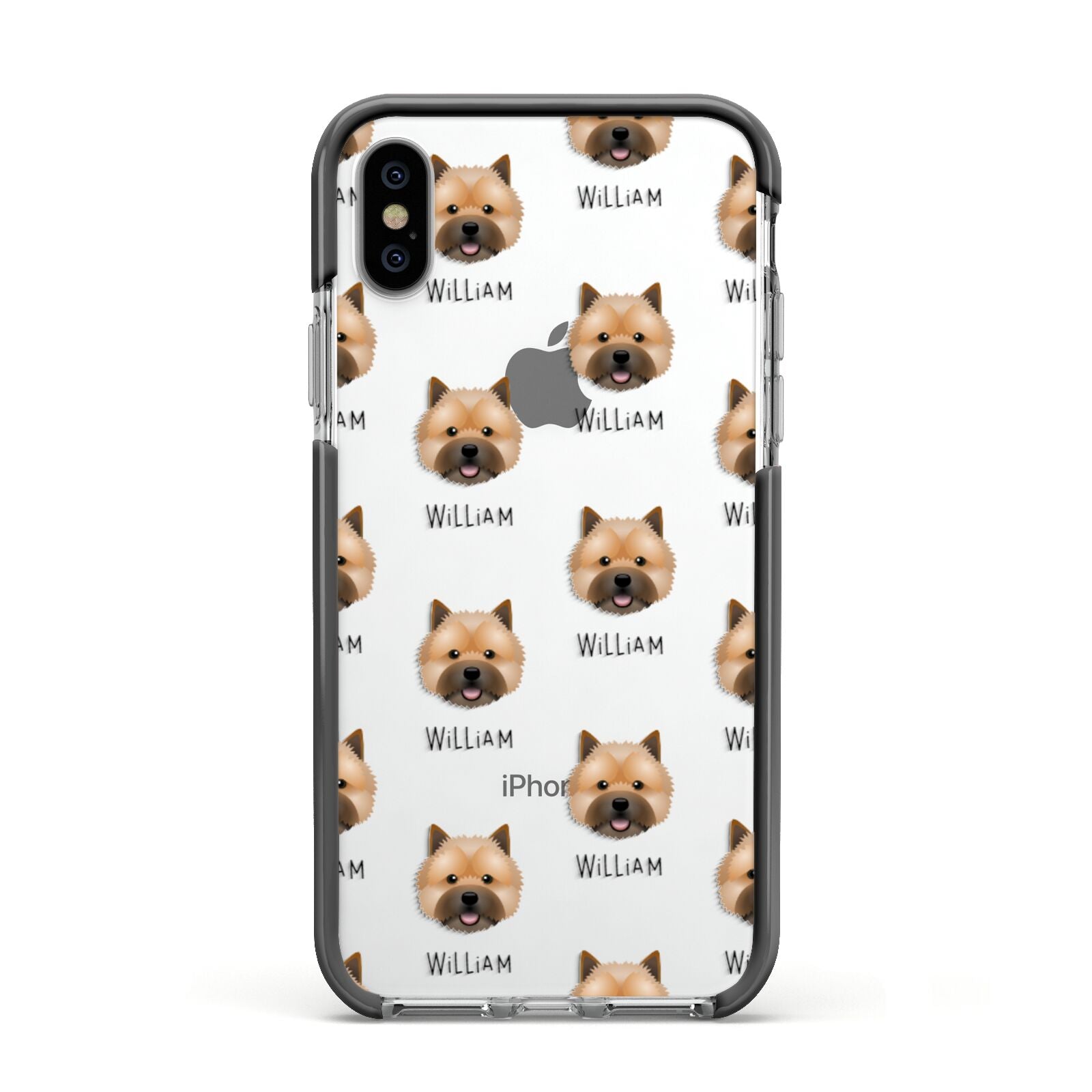 Norwich Terrier Icon with Name Apple iPhone Xs Impact Case Black Edge on Silver Phone