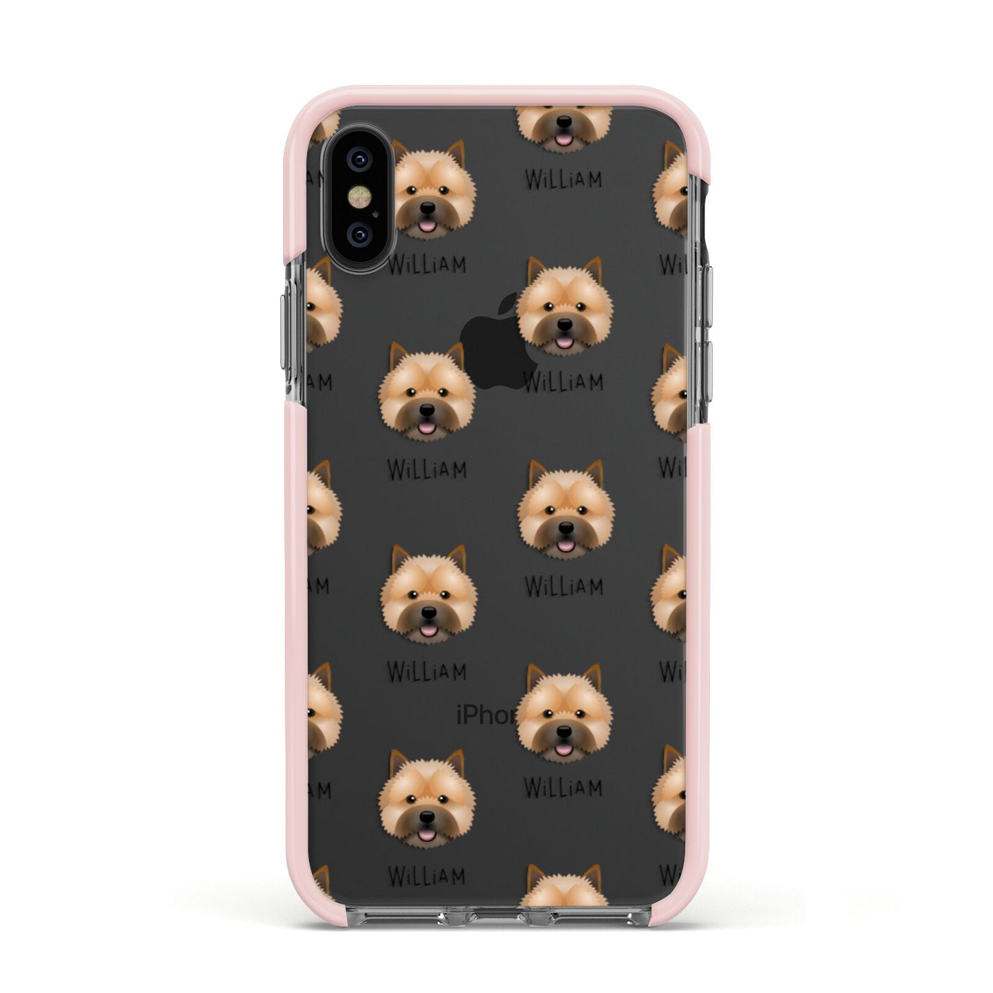 Norwich Terrier Icon with Name Apple iPhone Xs Impact Case Pink Edge on Black Phone