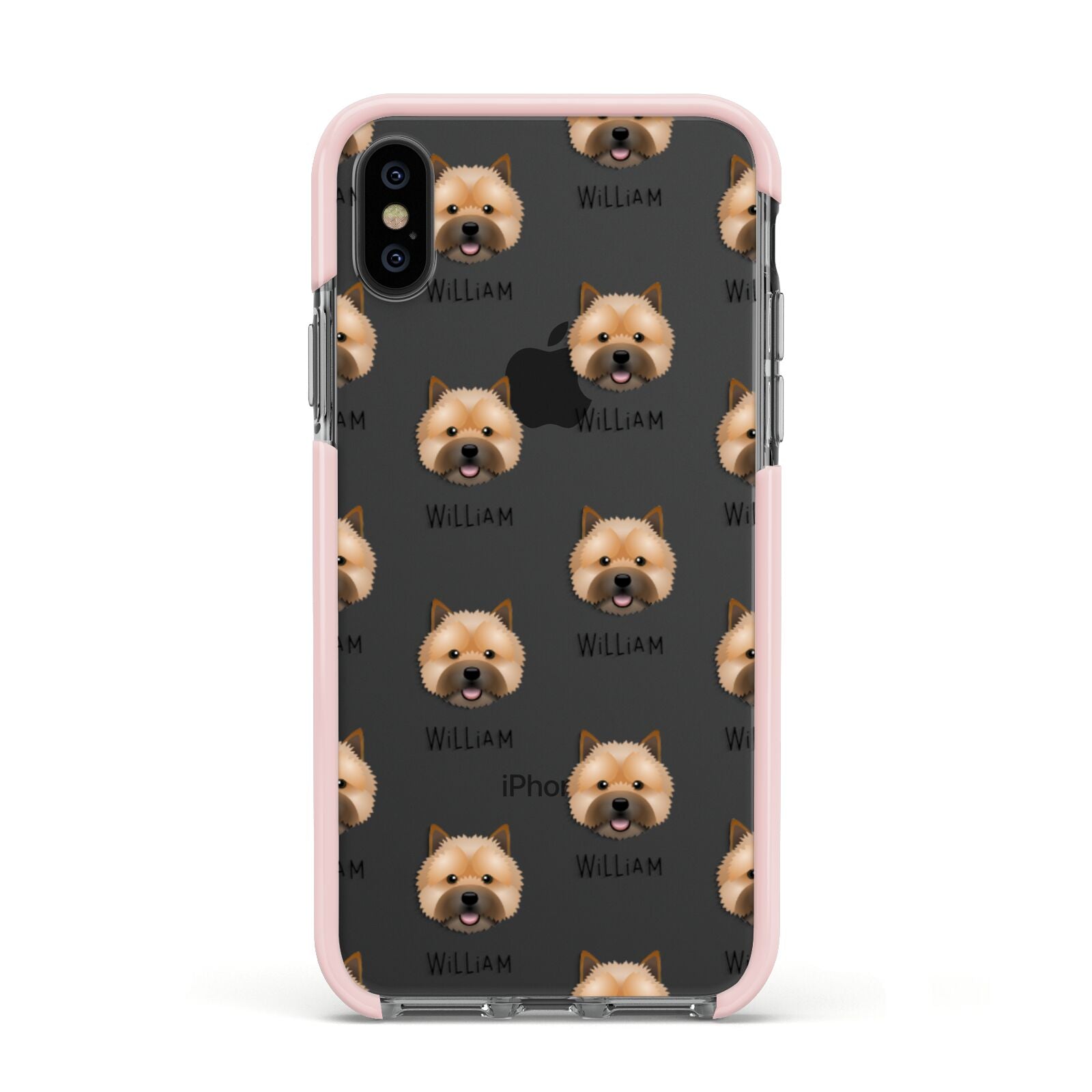 Norwich Terrier Icon with Name Apple iPhone Xs Impact Case Pink Edge on Black Phone