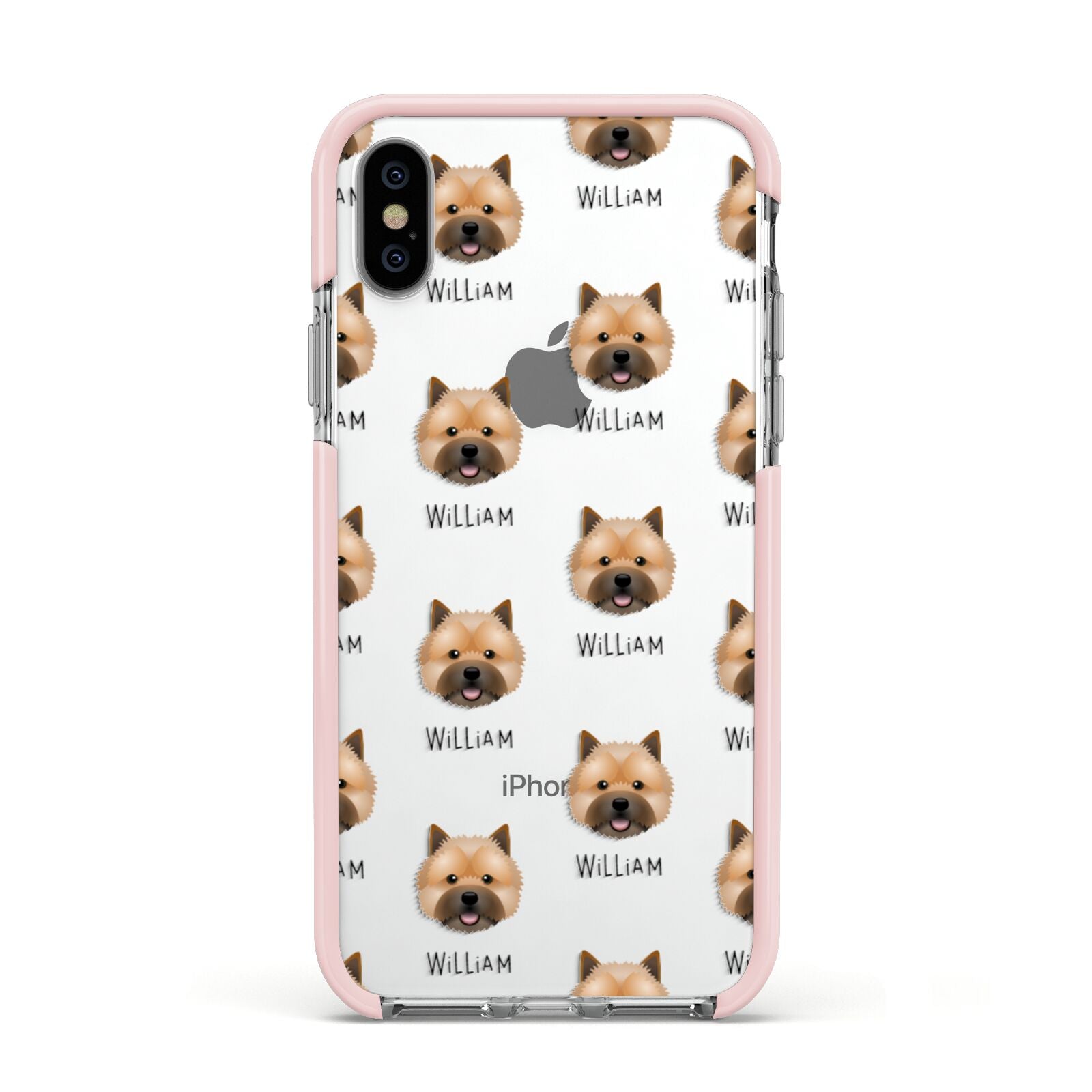 Norwich Terrier Icon with Name Apple iPhone Xs Impact Case Pink Edge on Silver Phone