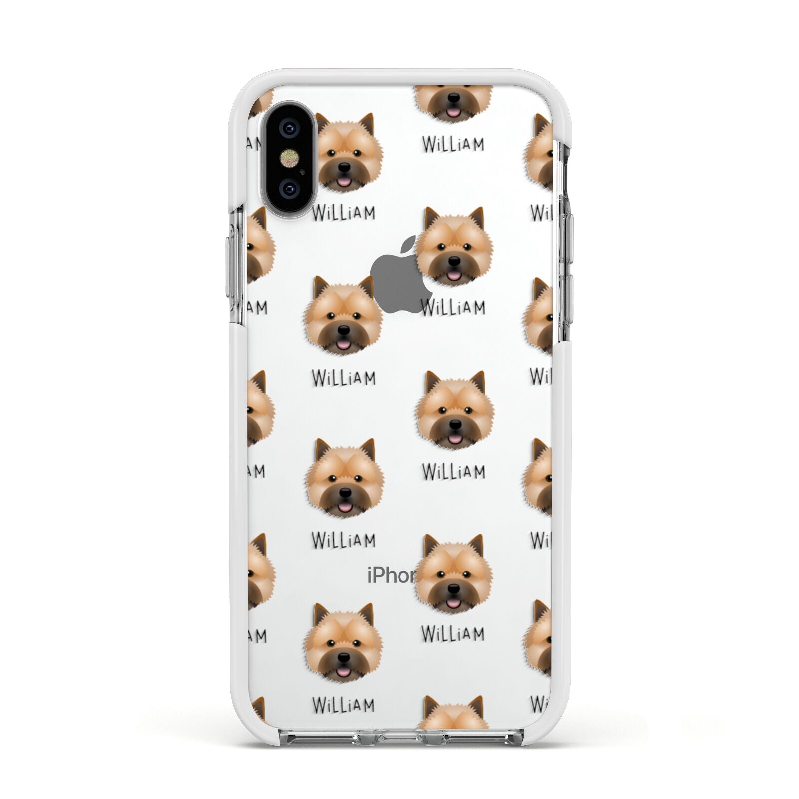 Norwich Terrier Icon with Name Apple iPhone Xs Impact Case White Edge on Silver Phone