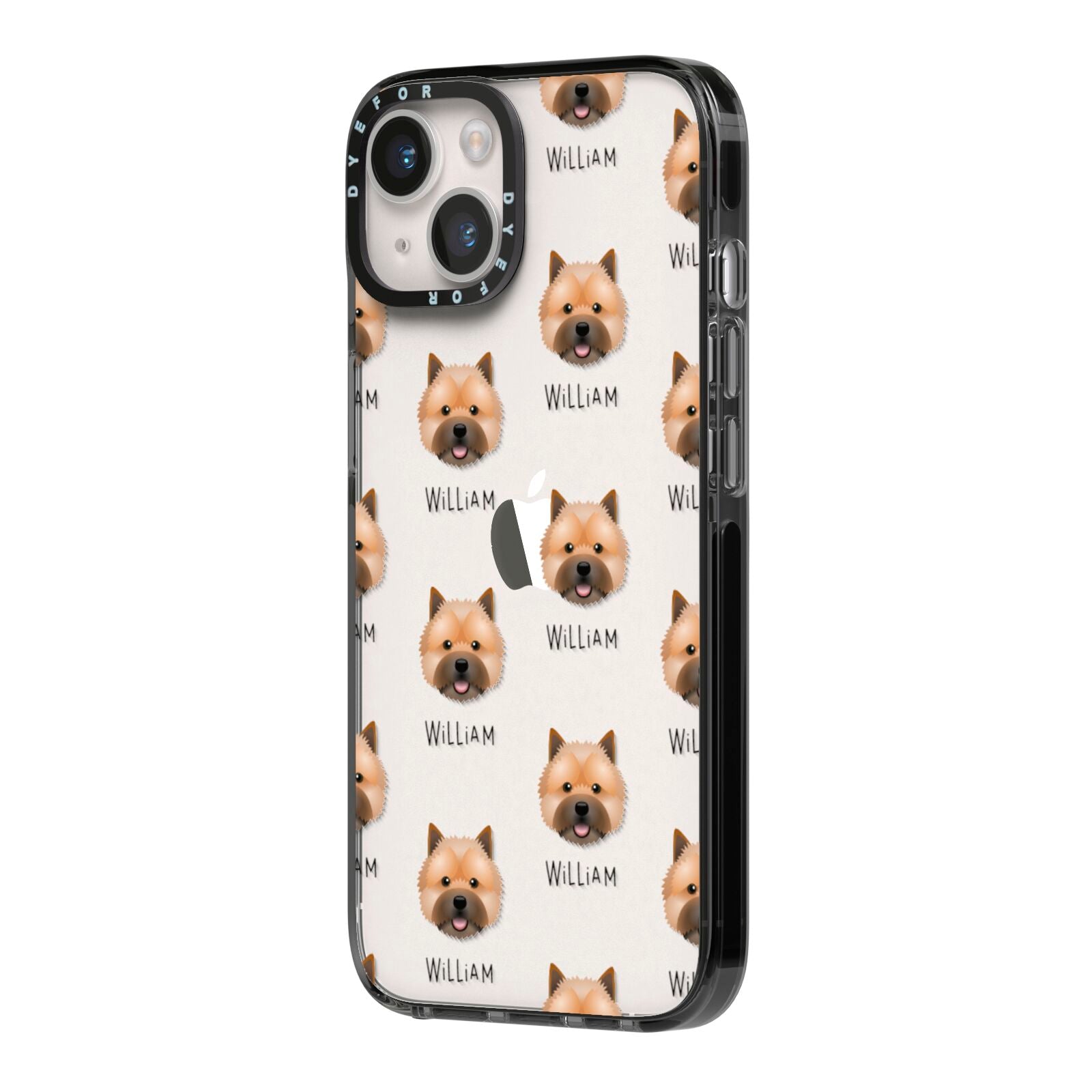 Norwich Terrier Icon with Name iPhone 14 Black Impact Case Side Angle on Silver phone