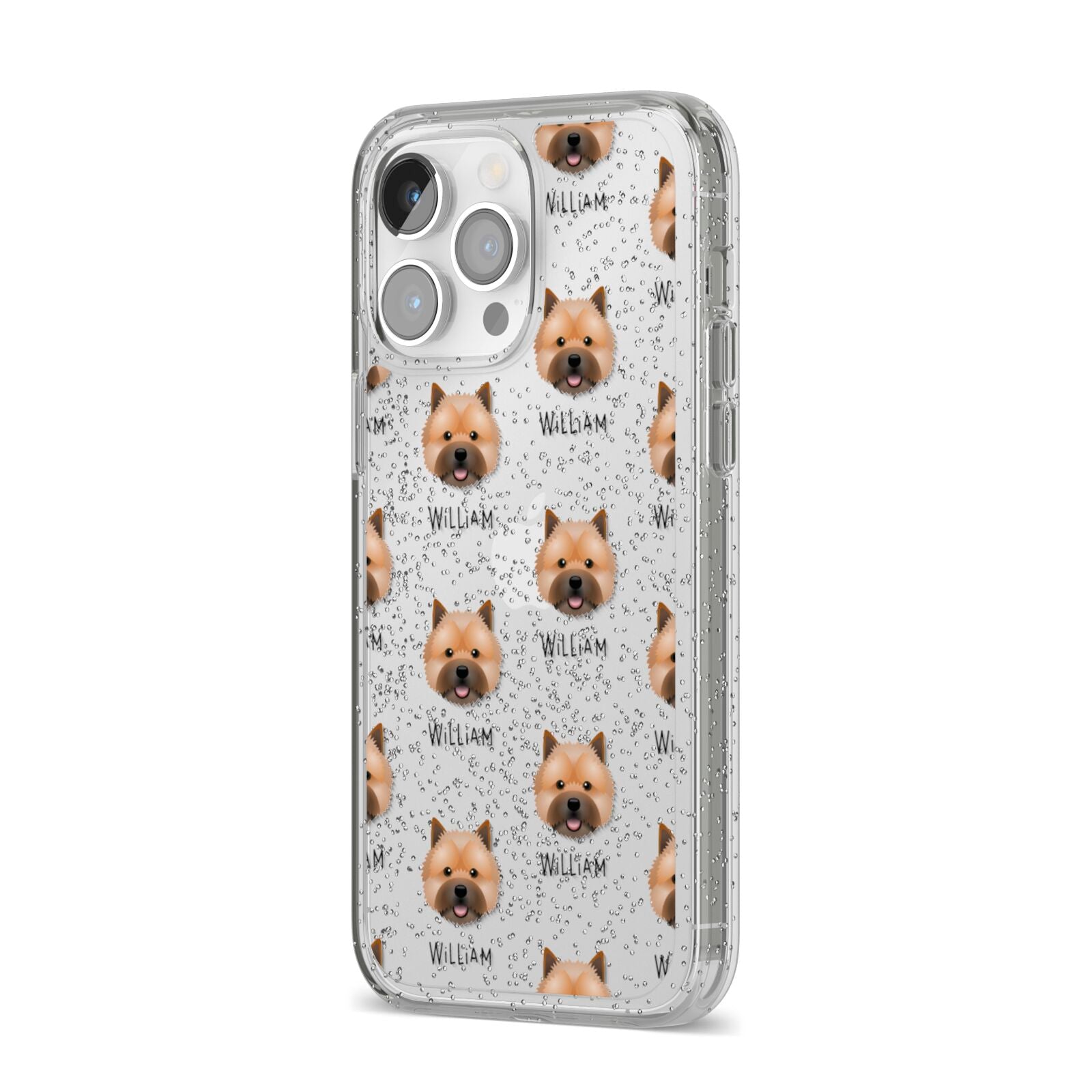 Norwich Terrier Icon with Name iPhone 14 Pro Max Glitter Tough Case Silver Angled Image
