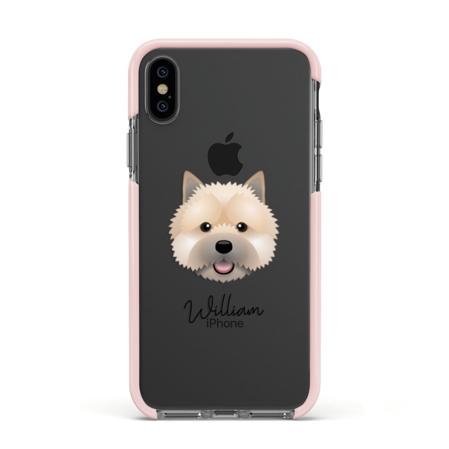 Norwich Terrier Personalised Apple iPhone Xs Impact Case Pink Edge on Black Phone