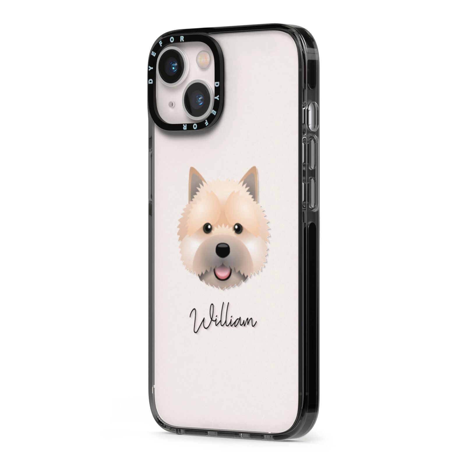 Norwich Terrier Personalised iPhone 13 Black Impact Case Side Angle on Silver phone
