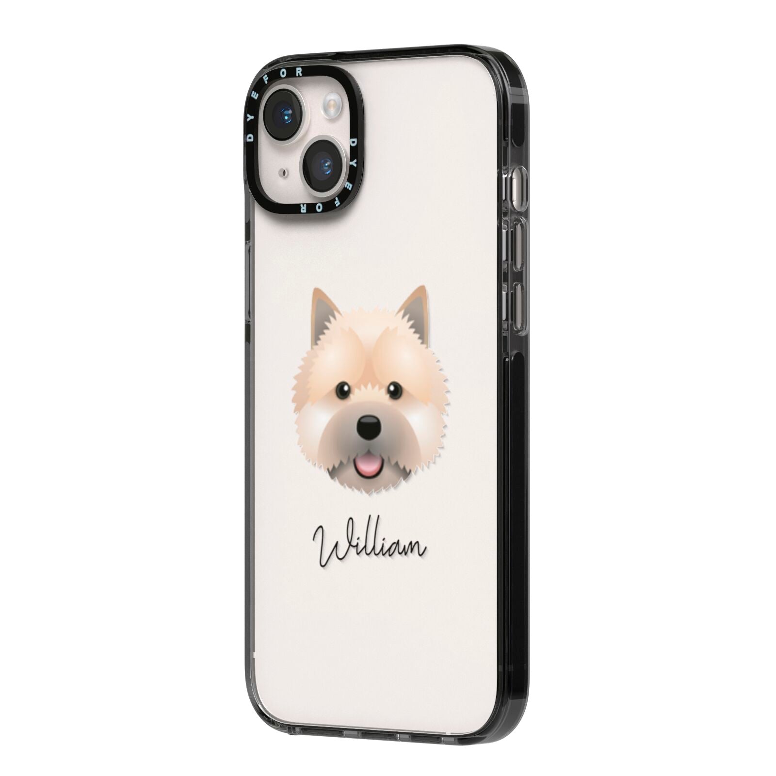 Norwich Terrier Personalised iPhone 14 Plus Black Impact Case Side Angle on Silver phone