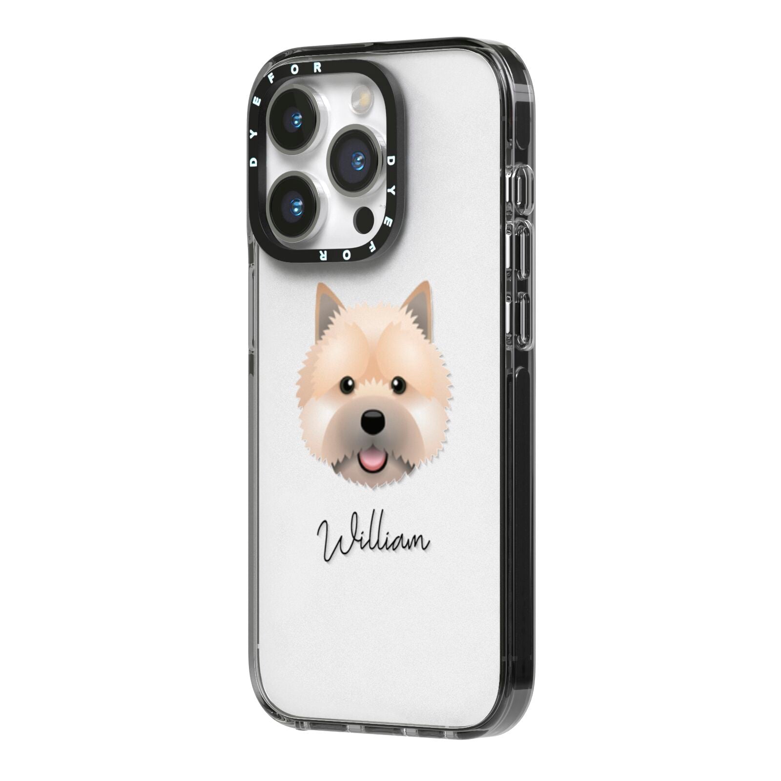 Norwich Terrier Personalised iPhone 14 Pro Black Impact Case Side Angle on Silver phone