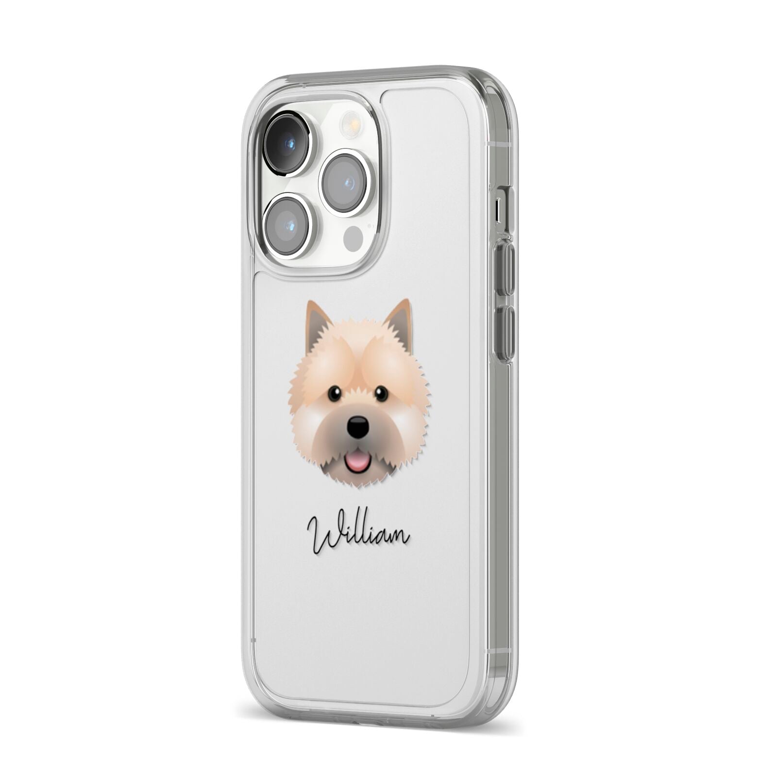 Norwich Terrier Personalised iPhone 14 Pro Clear Tough Case Silver Angled Image