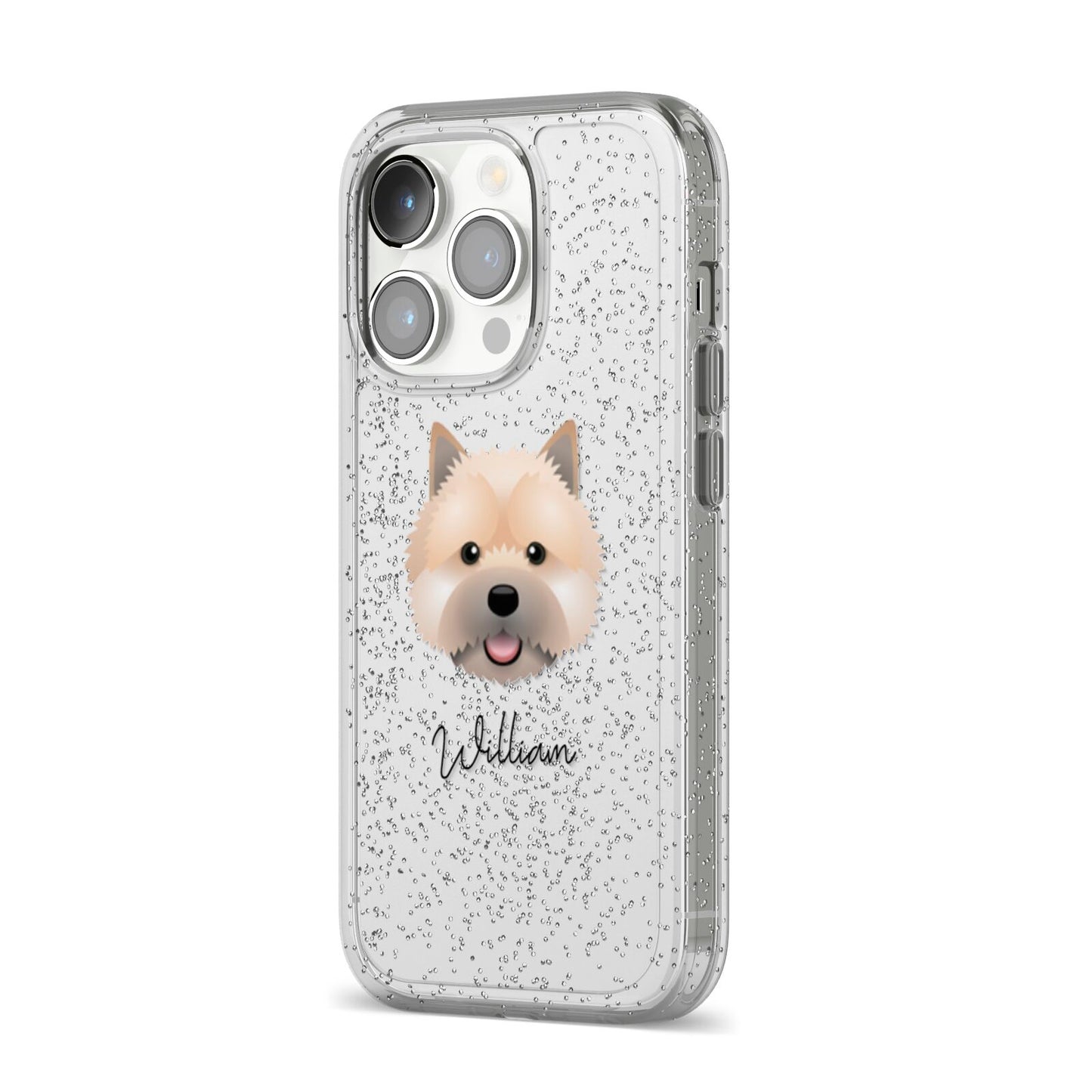 Norwich Terrier Personalised iPhone 14 Pro Glitter Tough Case Silver Angled Image