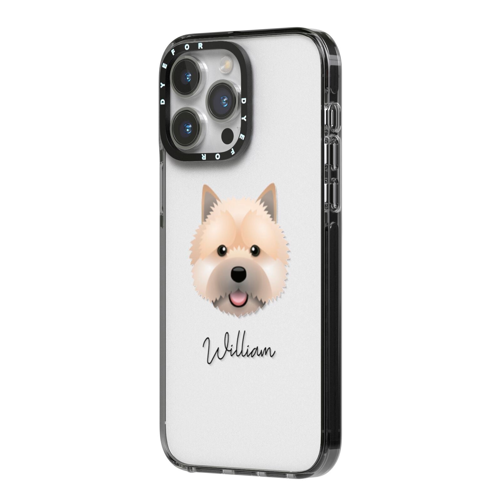 Norwich Terrier Personalised iPhone 14 Pro Max Black Impact Case Side Angle on Silver phone