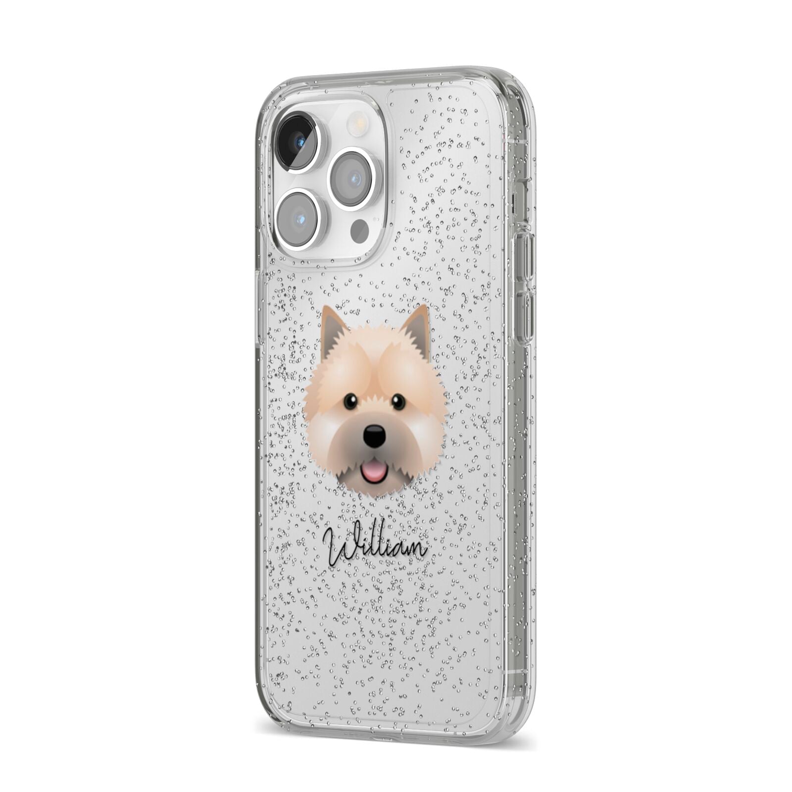 Norwich Terrier Personalised iPhone 14 Pro Max Glitter Tough Case Silver Angled Image