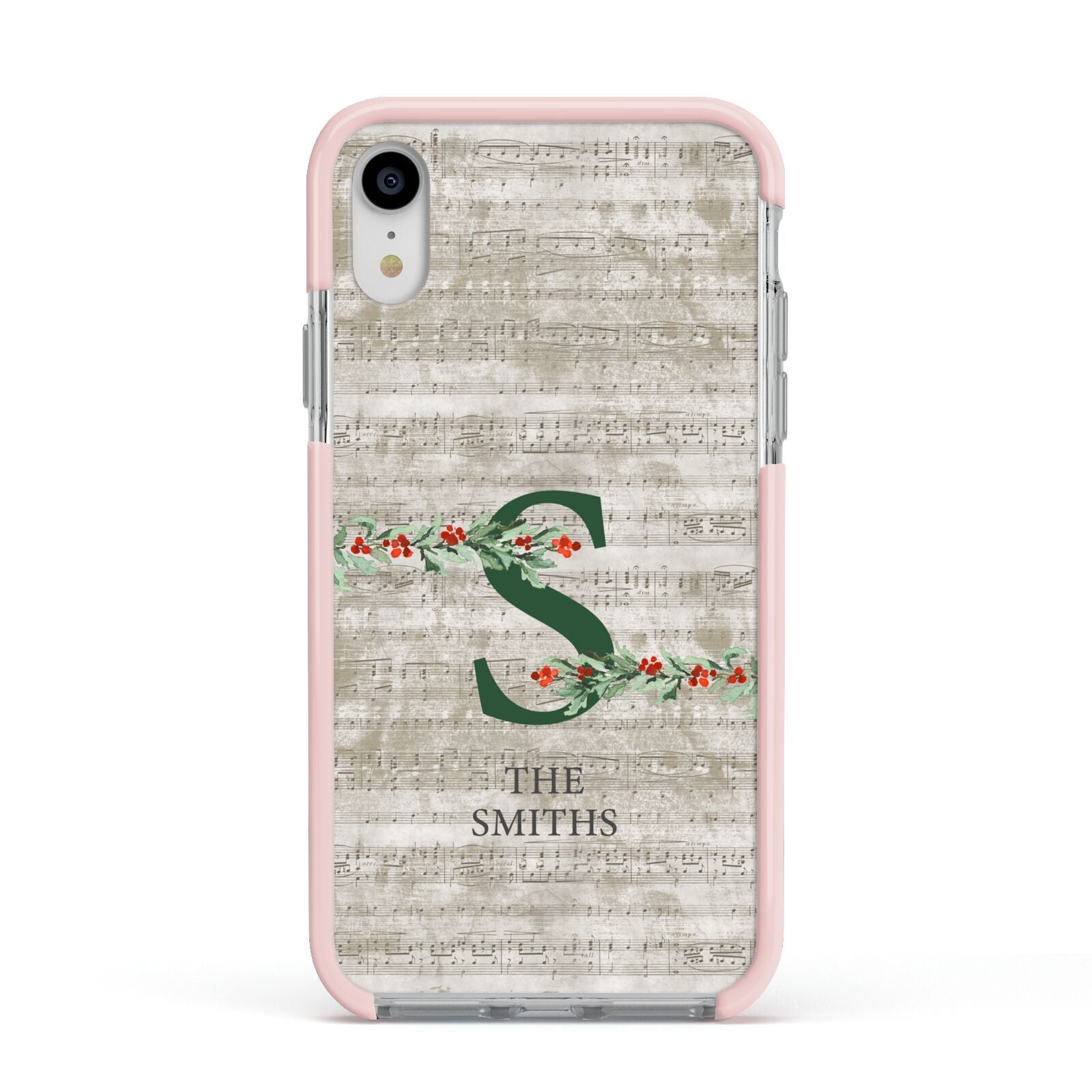 Nostalgic Monogram Personalised Apple iPhone XR Impact Case Pink Edge on Silver Phone