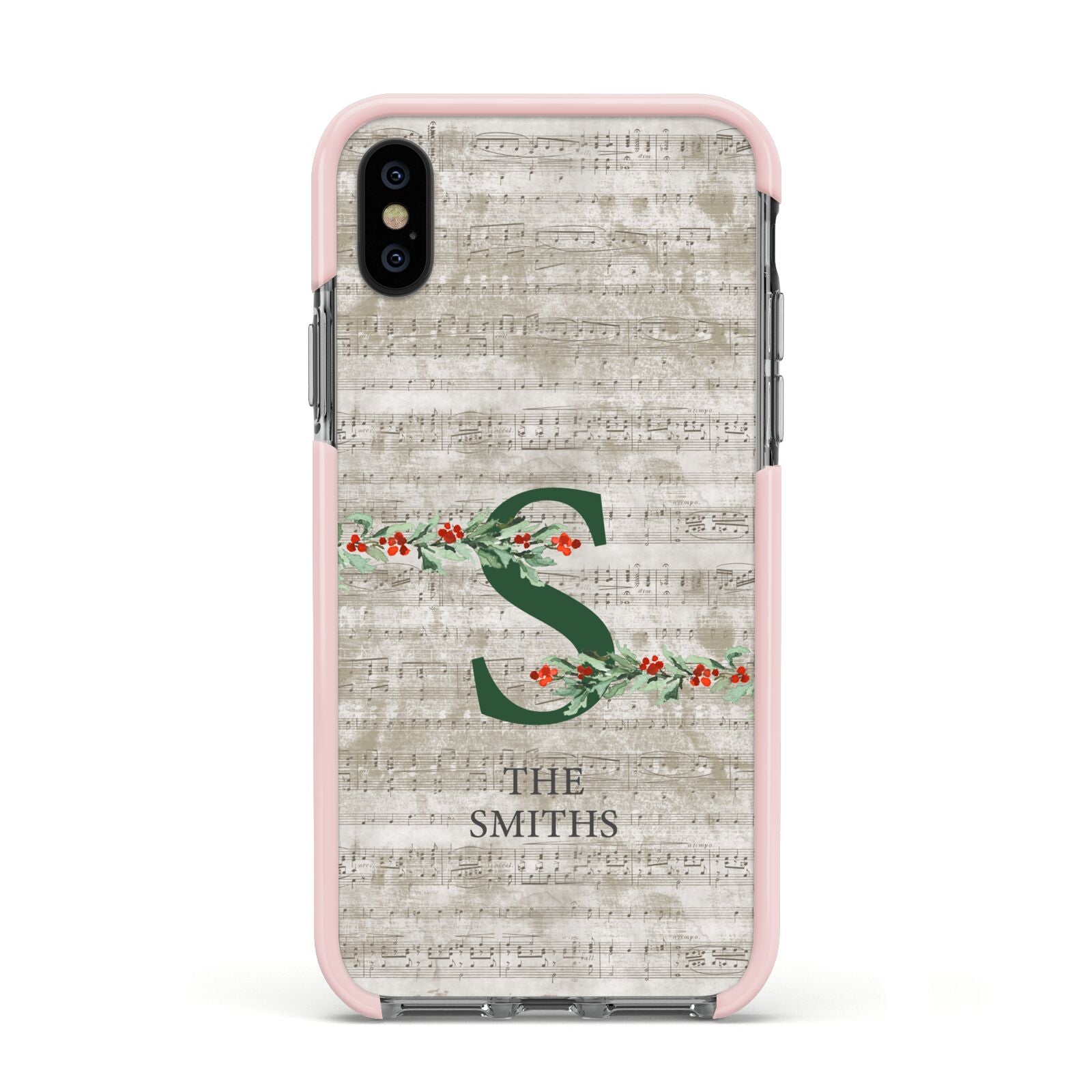 Nostalgic Monogram Personalised Apple iPhone Xs Impact Case Pink Edge on Black Phone