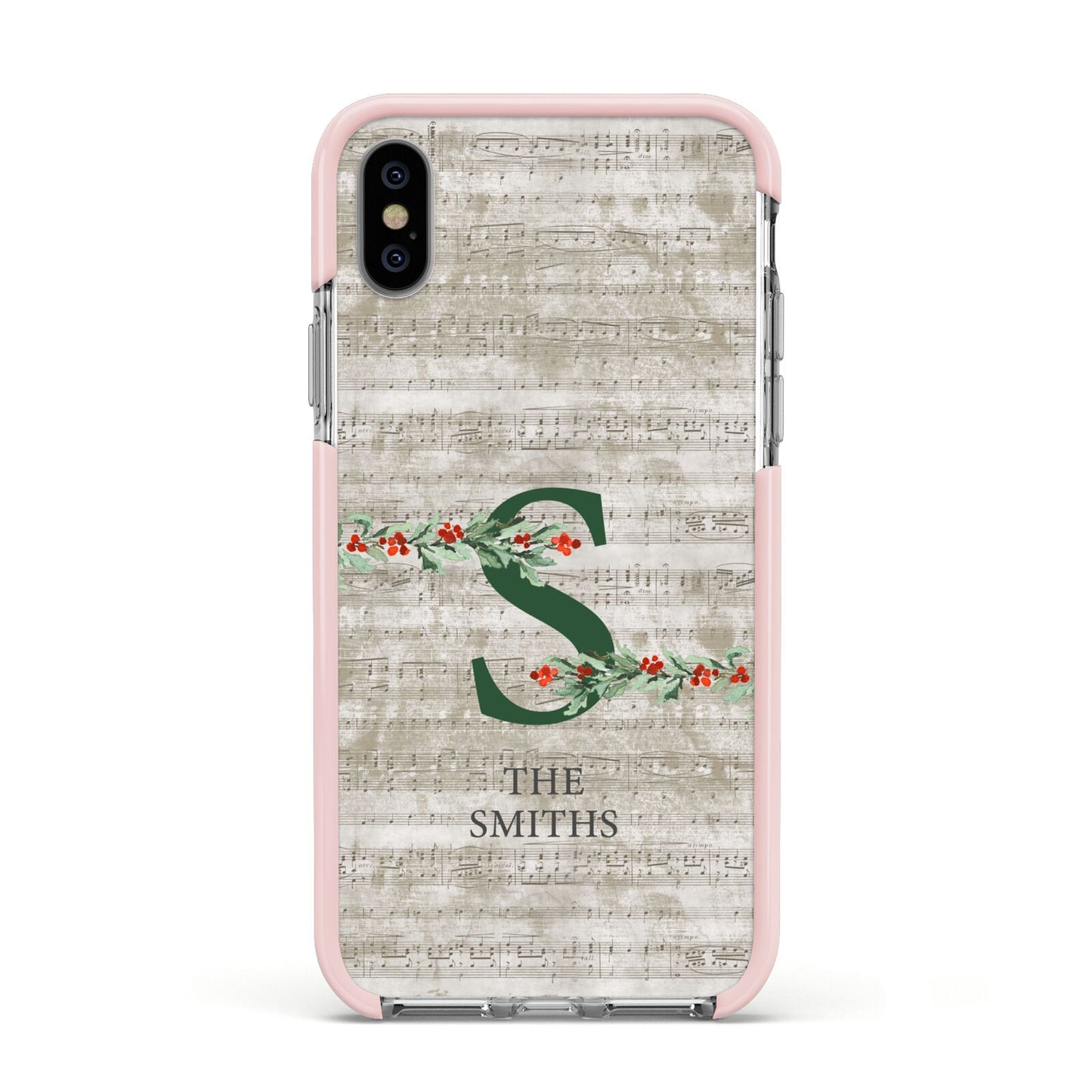 Nostalgic Monogram Personalised Apple iPhone Xs Impact Case Pink Edge on Silver Phone