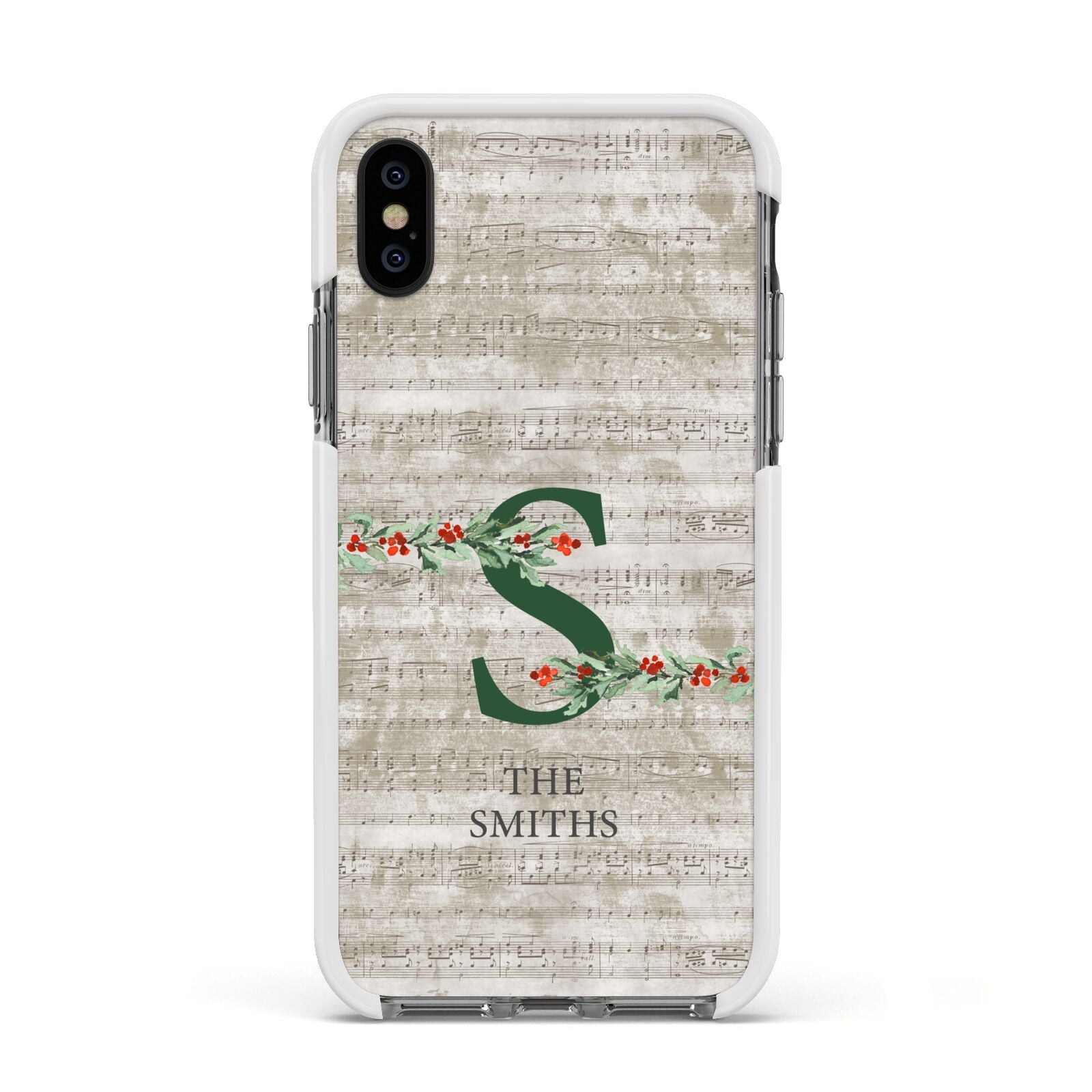 Nostalgic Monogram Personalised Apple iPhone Xs Impact Case White Edge on Black Phone