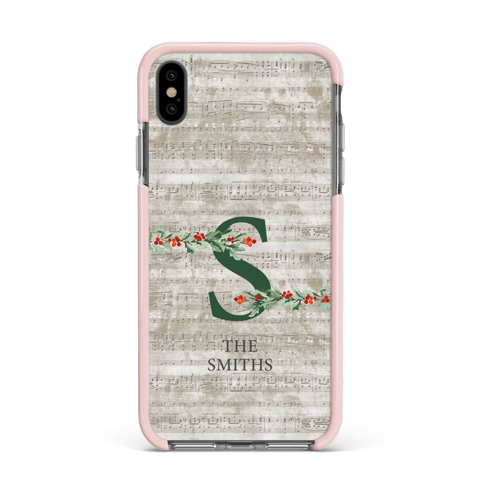 Nostalgic Monogram Personalised Apple iPhone Xs Max Impact Case Pink Edge on Black Phone