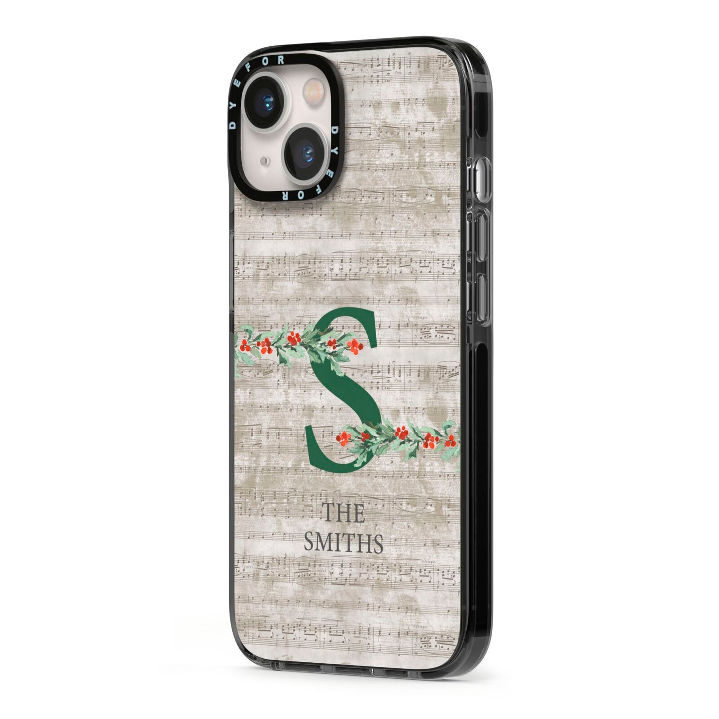 Nostalgic Monogram Personalised iPhone 13 Black Impact Case Side Angle on Silver phone