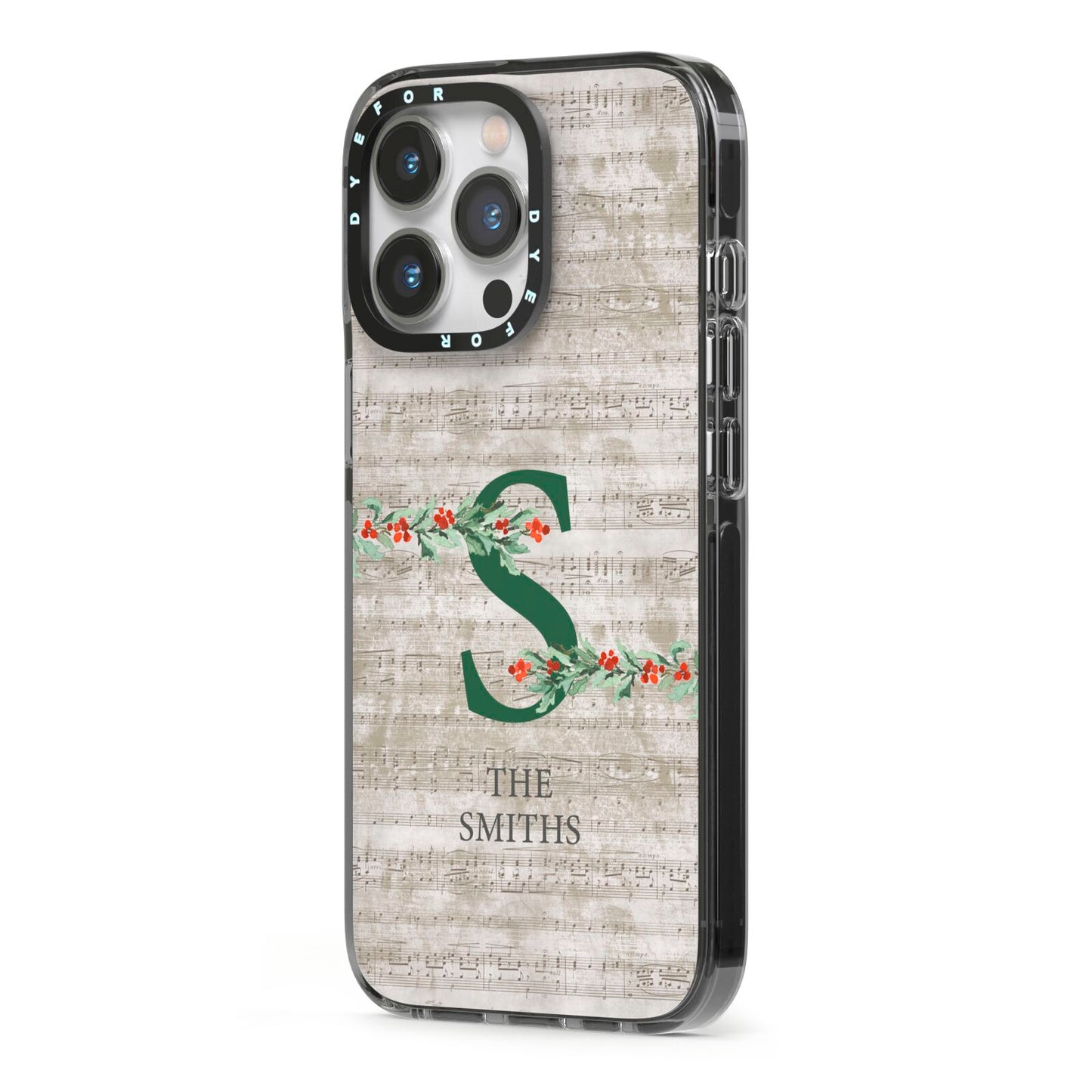 Nostalgic Monogram Personalised iPhone 13 Pro Black Impact Case Side Angle on Silver phone