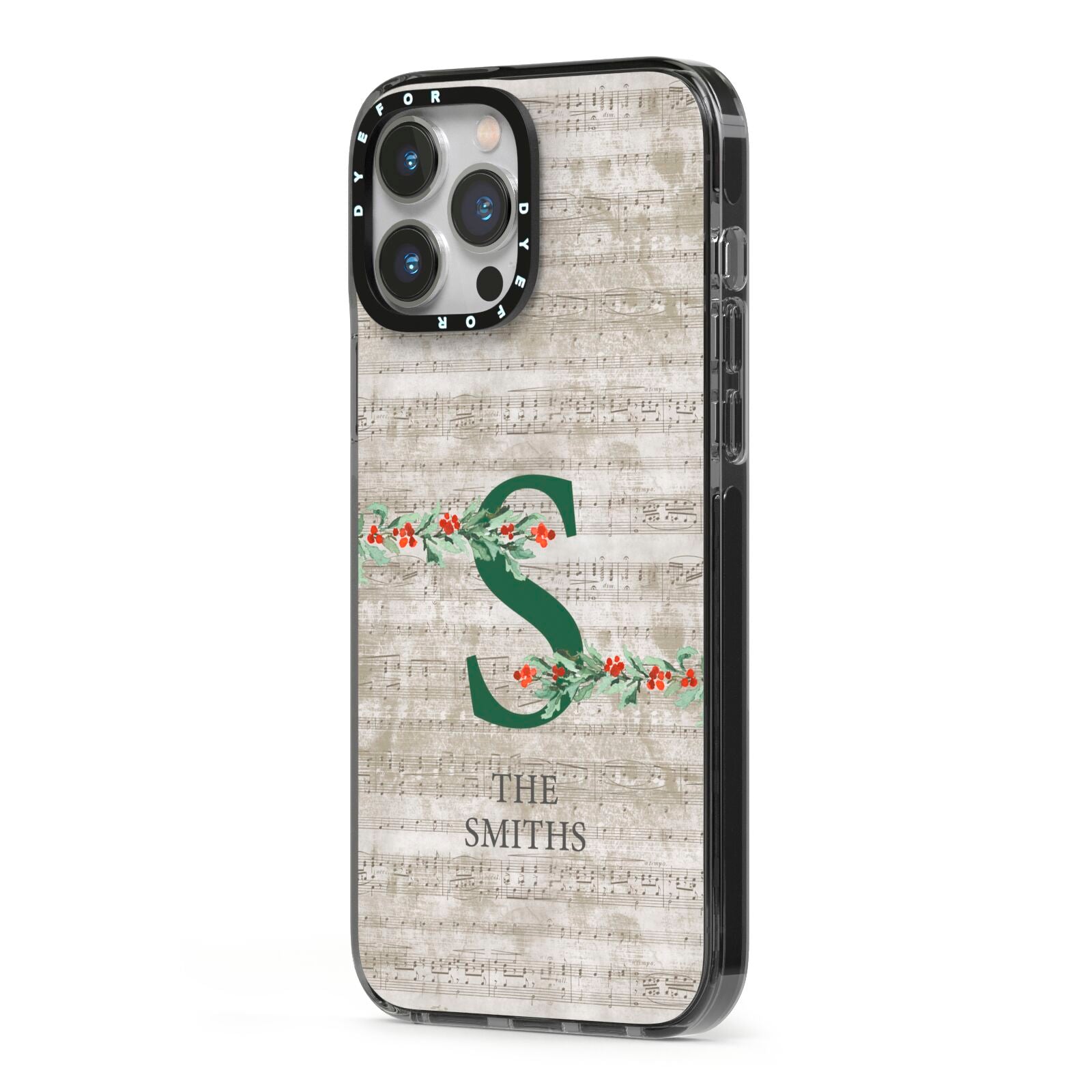 Nostalgic Monogram Personalised iPhone 13 Pro Max Black Impact Case Side Angle on Silver phone