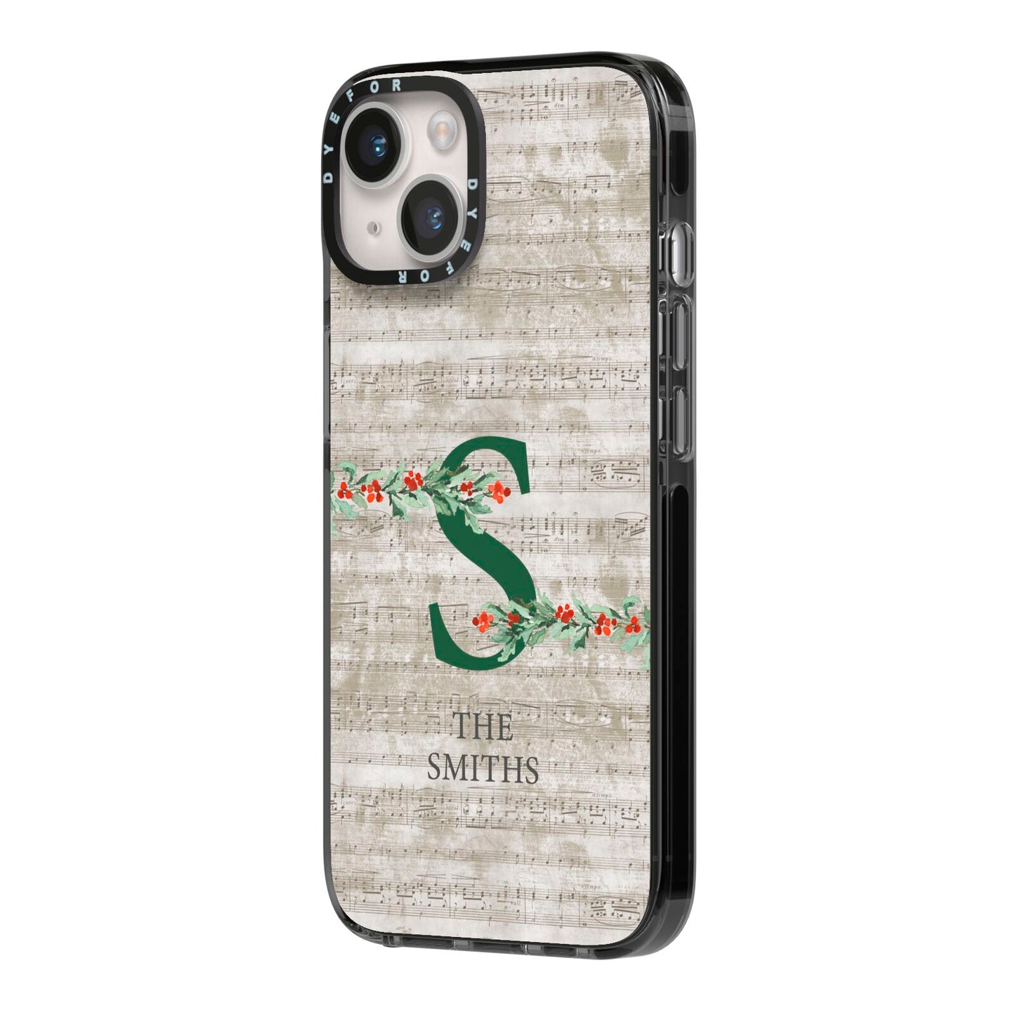 Nostalgic Monogram Personalised iPhone 14 Black Impact Case Side Angle on Silver phone