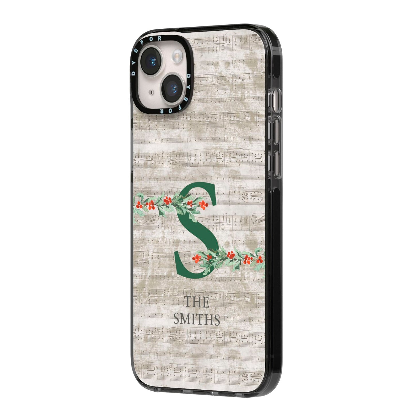 Nostalgic Monogram Personalised iPhone 14 Plus Black Impact Case Side Angle on Silver phone