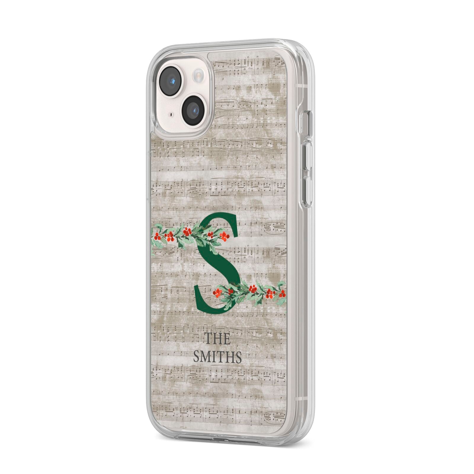 Nostalgic Monogram Personalised iPhone 14 Plus Clear Tough Case Starlight Angled Image