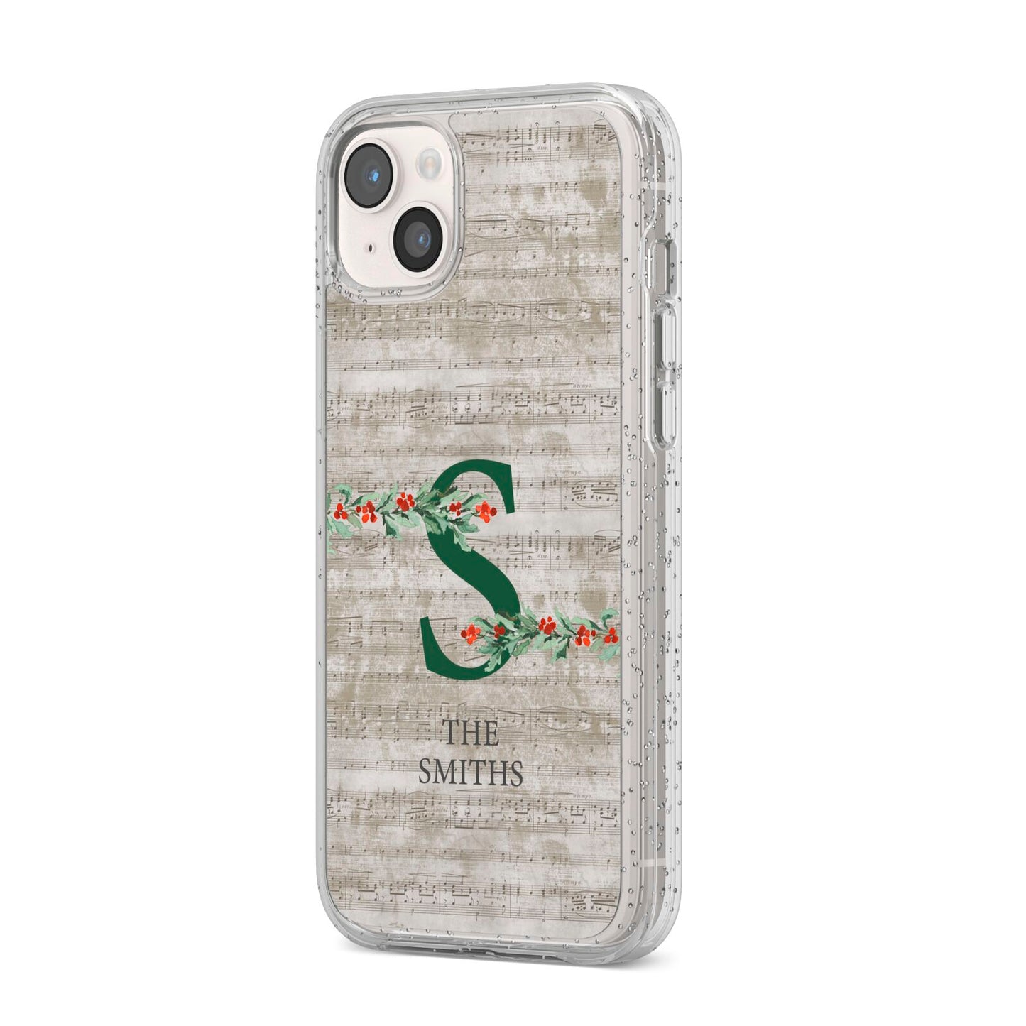 Nostalgic Monogram Personalised iPhone 14 Plus Glitter Tough Case Starlight Angled Image