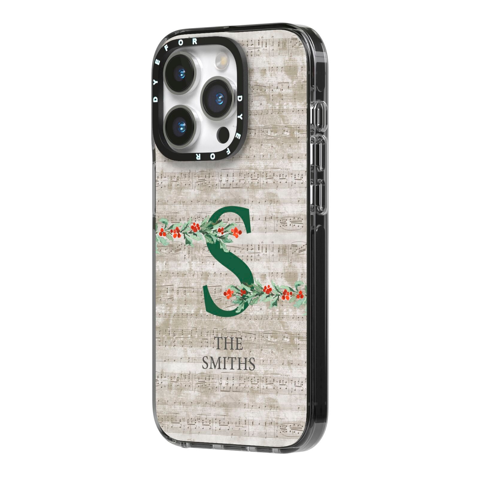 Nostalgic Monogram Personalised iPhone 14 Pro Black Impact Case Side Angle on Silver phone