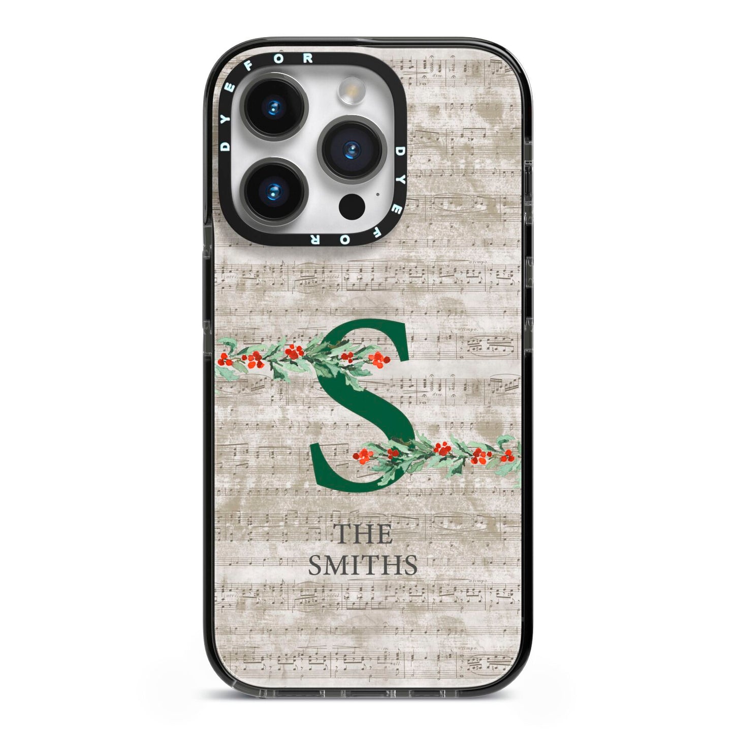 Nostalgic Monogram Personalised iPhone 14 Pro Black Impact Case on Silver phone