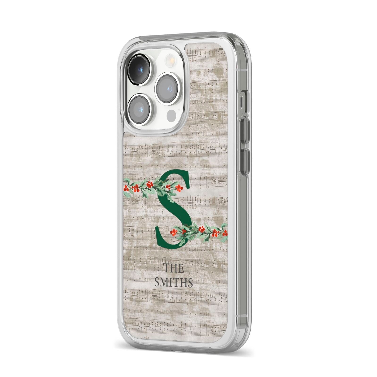 Nostalgic Monogram Personalised iPhone 14 Pro Clear Tough Case Silver Angled Image