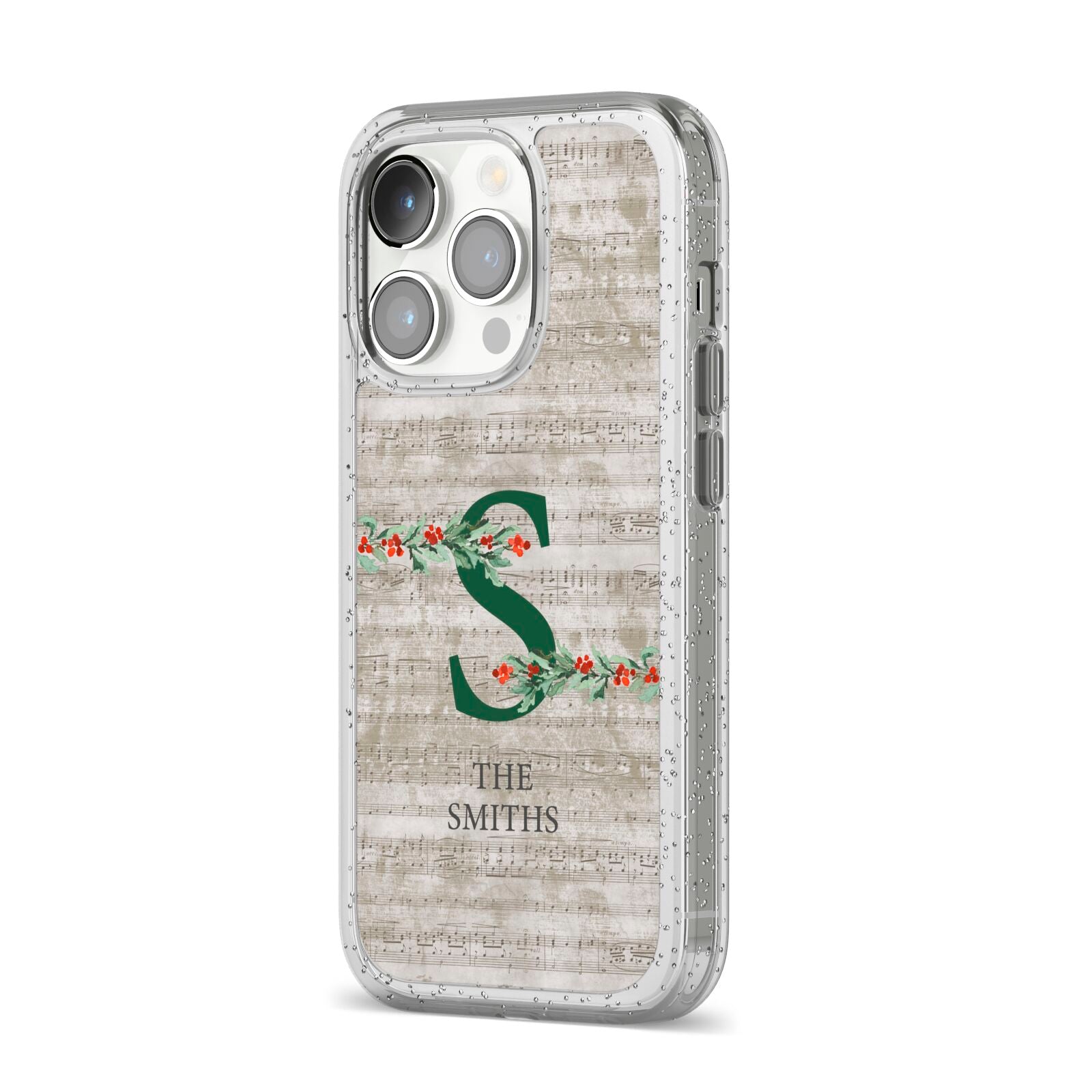 Nostalgic Monogram Personalised iPhone 14 Pro Glitter Tough Case Silver Angled Image