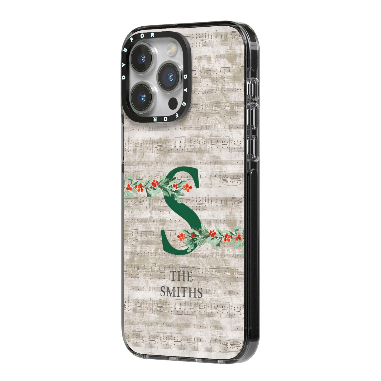 Nostalgic Monogram Personalised iPhone 14 Pro Max Black Impact Case Side Angle on Silver phone