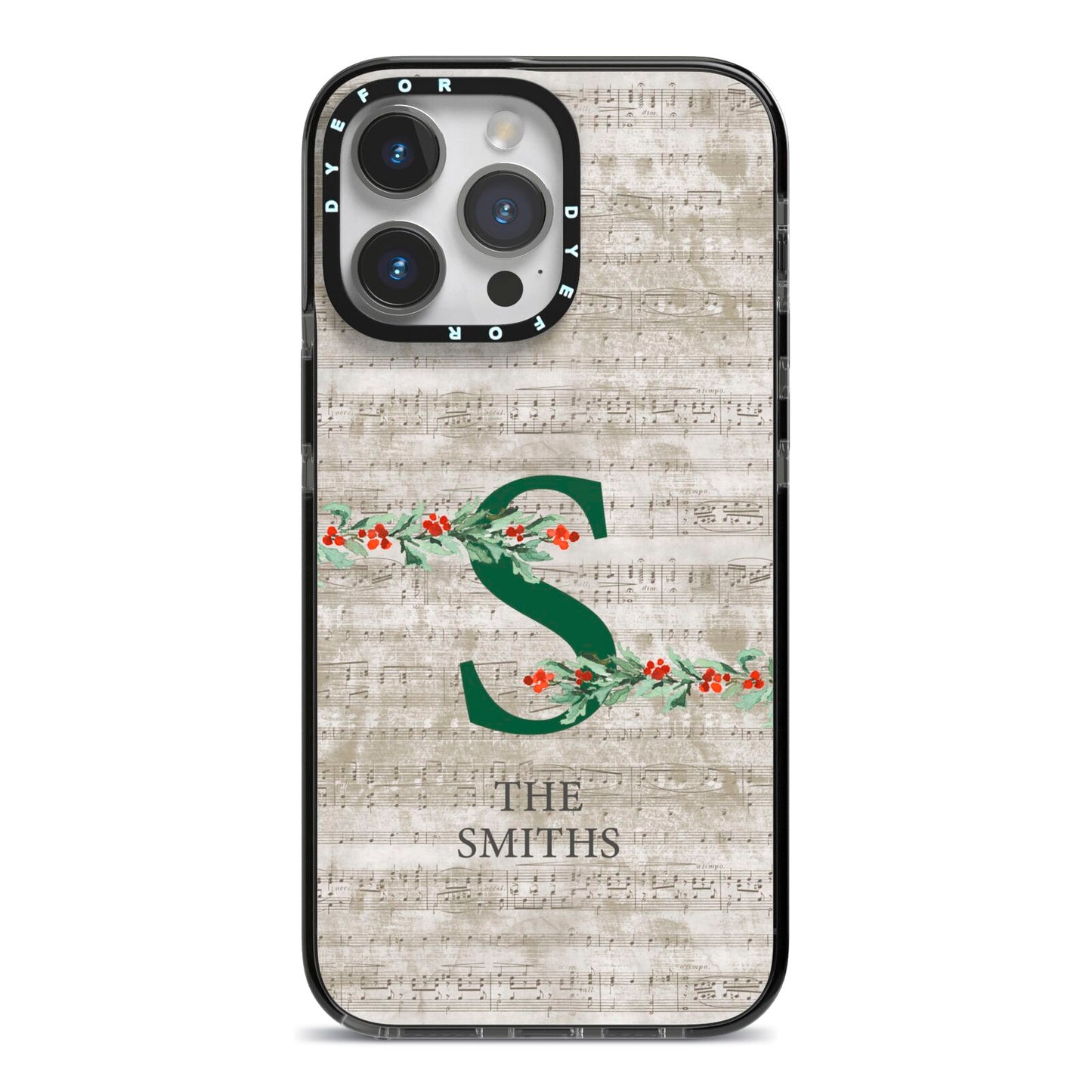 Nostalgic Monogram Personalised iPhone 14 Pro Max Black Impact Case on Silver phone