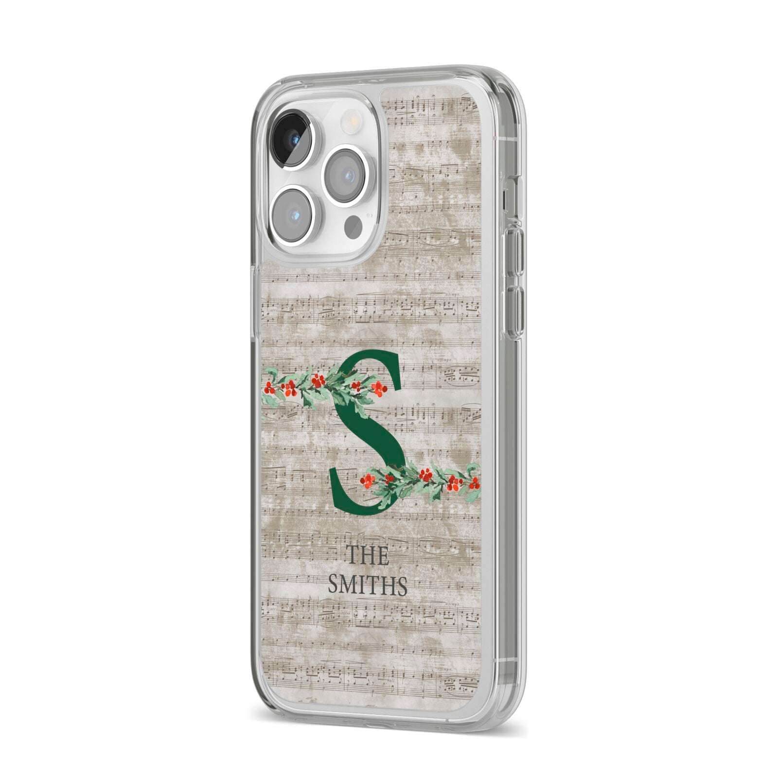 Nostalgic Monogram Personalised iPhone 14 Pro Max Clear Tough Case Silver Angled Image