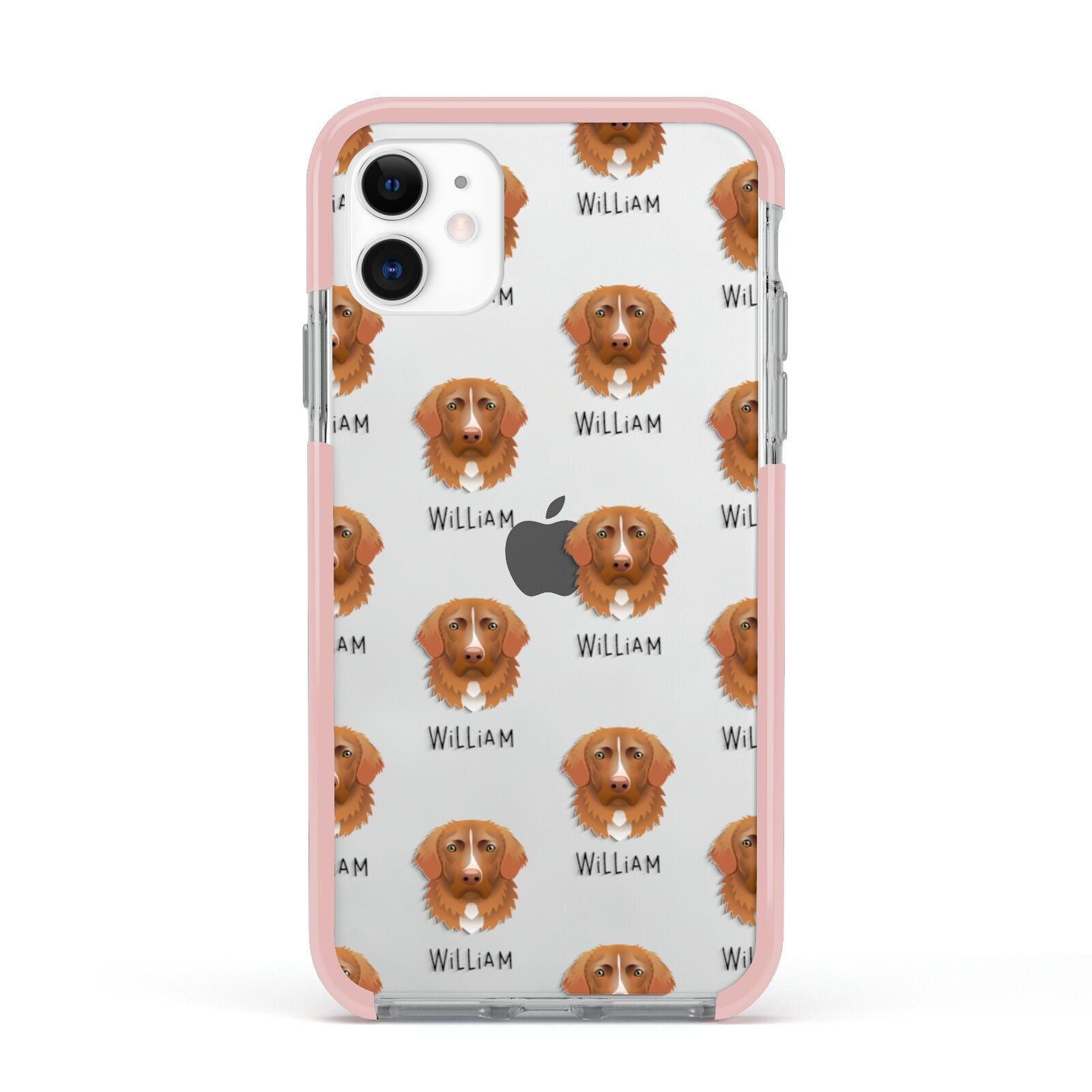 Nova Scotia Duck Tolling Retriever Icon with Name Apple iPhone 11 in White with Pink Impact Case