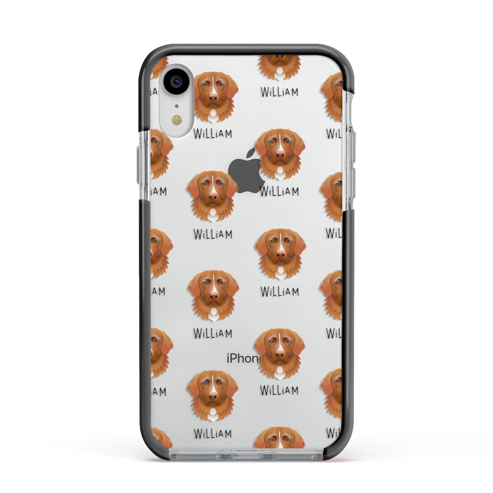 Nova Scotia Duck Tolling Retriever Icon with Name Apple iPhone XR Impact Case Black Edge on Silver Phone