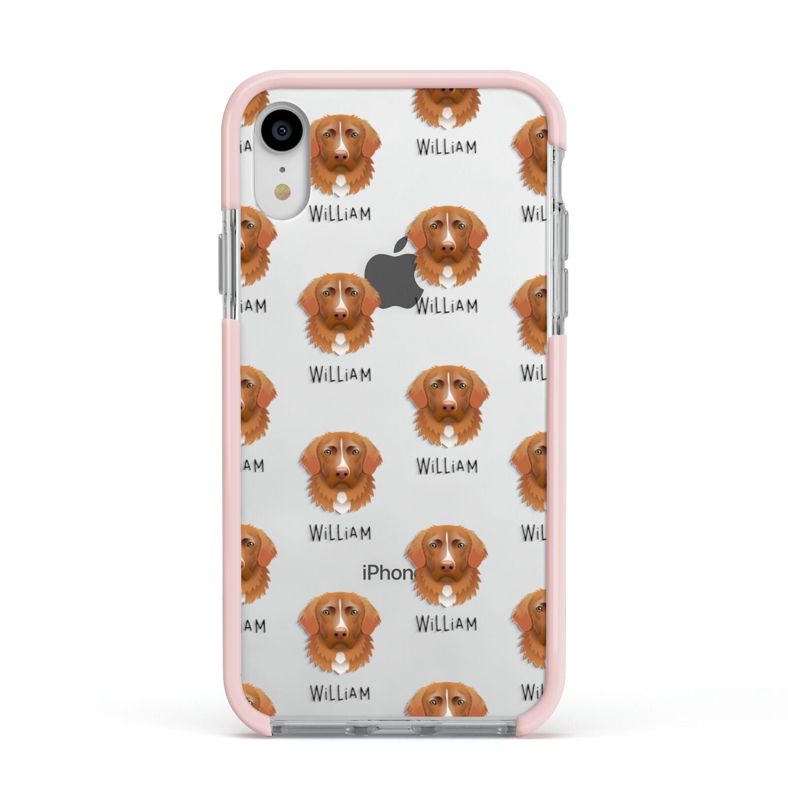 Nova Scotia Duck Tolling Retriever Icon with Name Apple iPhone XR Impact Case Pink Edge on Silver Phone